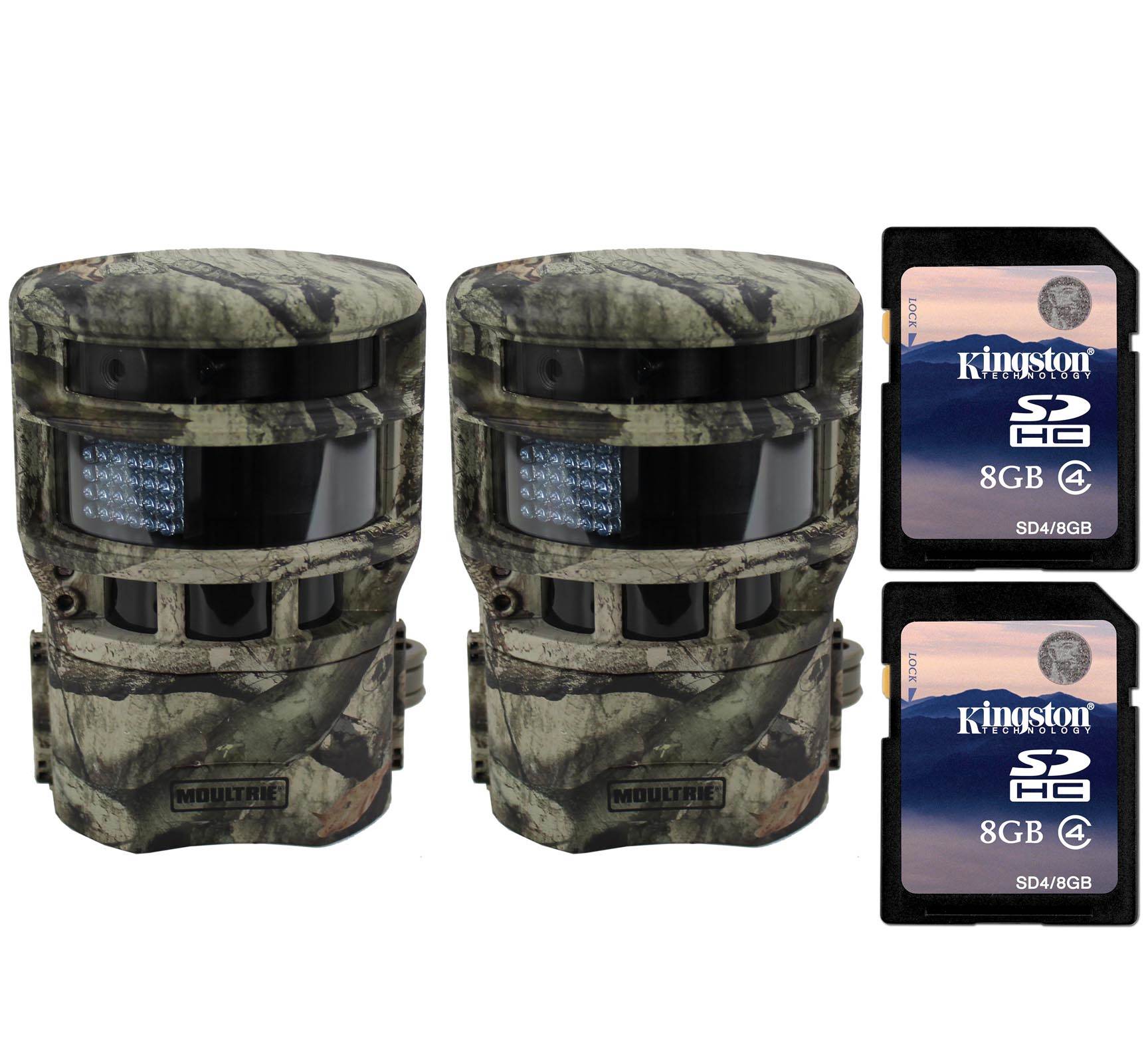 (2) MOULTRIE Game Spy Low Glow Panoramic 150° Infrared Game Cameras + SD Cards