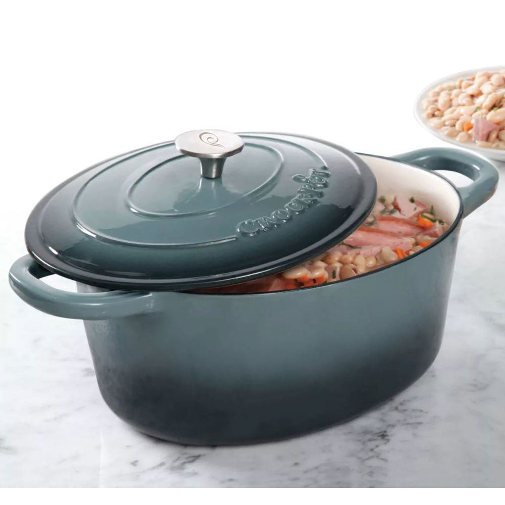 Crock-Pot 7 Quart Oval Enamel Cast Iron Covered Dutch Oven Slow Cooker, Gray - VMInnovations