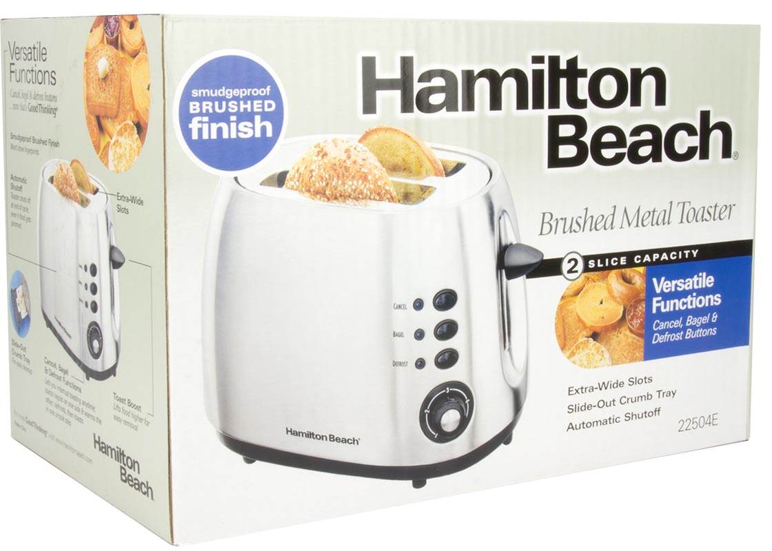 Hamilton Beach 22504E Wide 2 Slice Stainless Toaster w/Bagel & Defrost Settings
