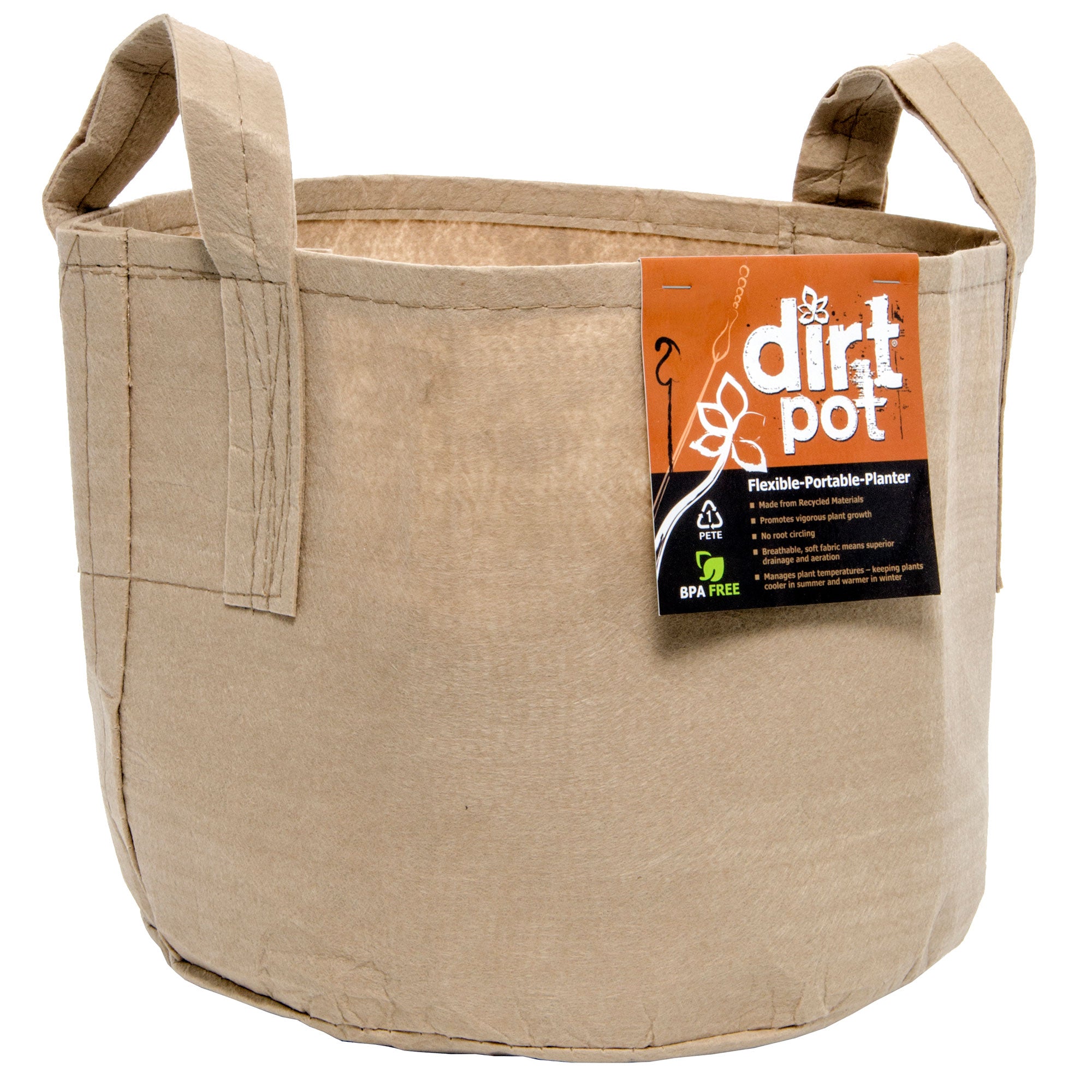 Hydrofarm 15 Gallon 17" x 6" Dirt Pot Flexible Portable Planter with Handle, Tan - VMInnovations