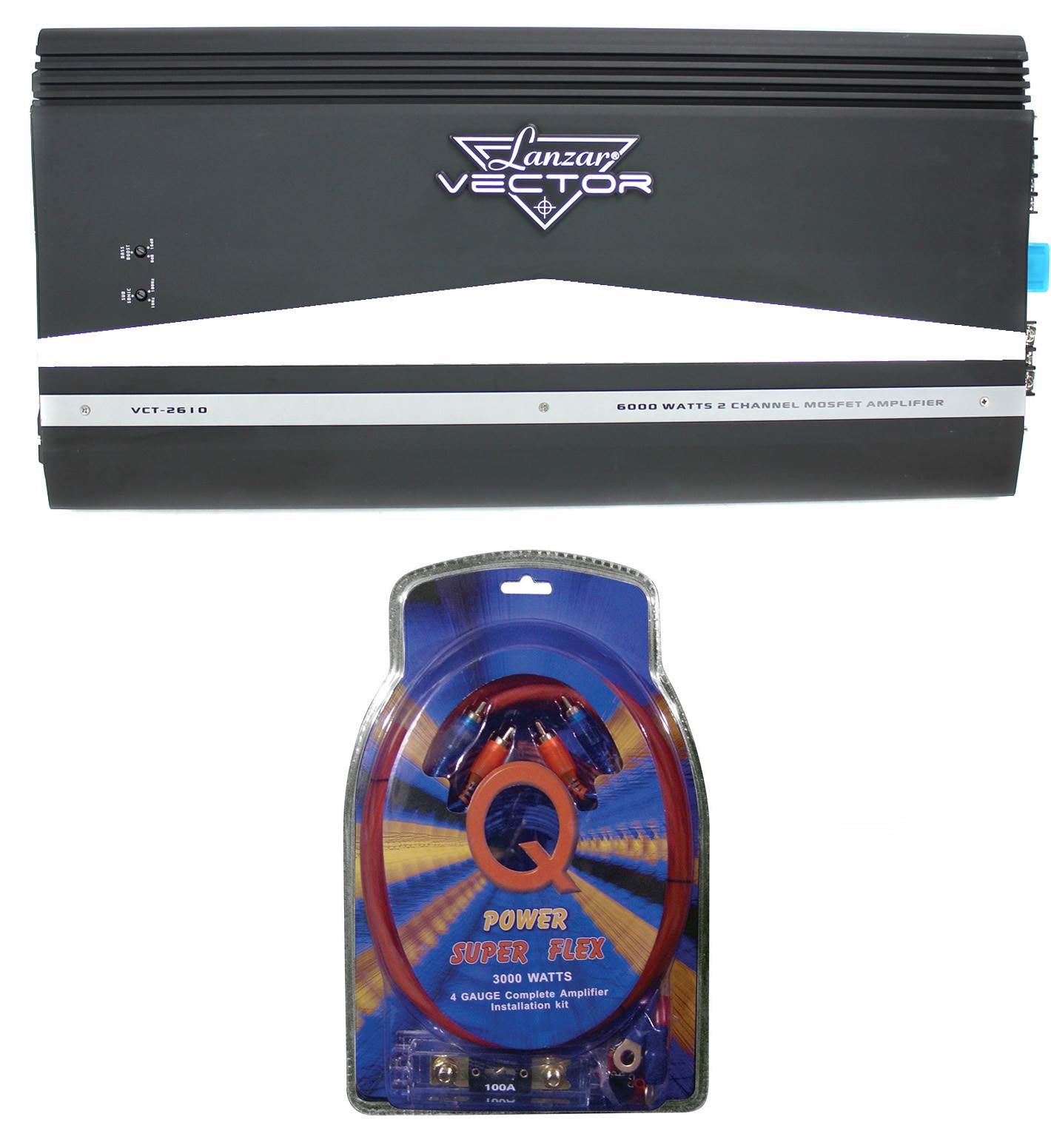 Lanzar VCT2610 6000W 2 Channel Amp Car Power Amplifier and 4 Gauge Wiring Kit