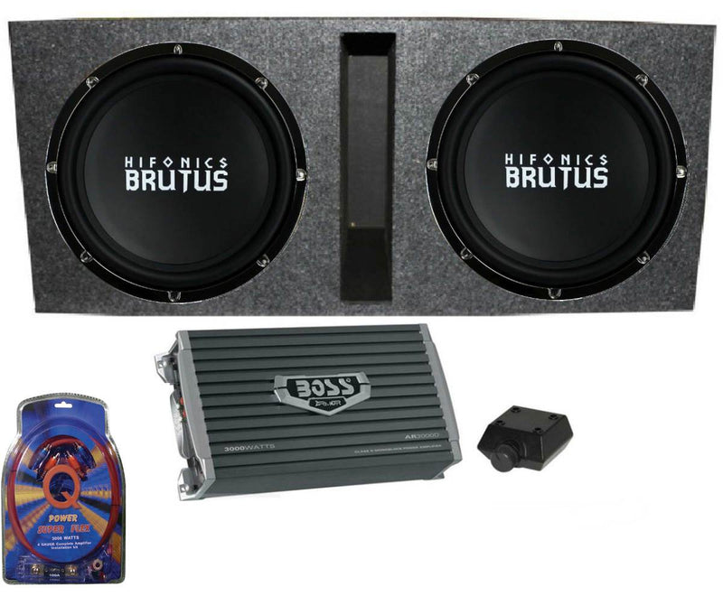 Hifonics 15" Ported Car Package - 2) BRZ15D4 Subwoofers, Mono Amp, Box & Wire