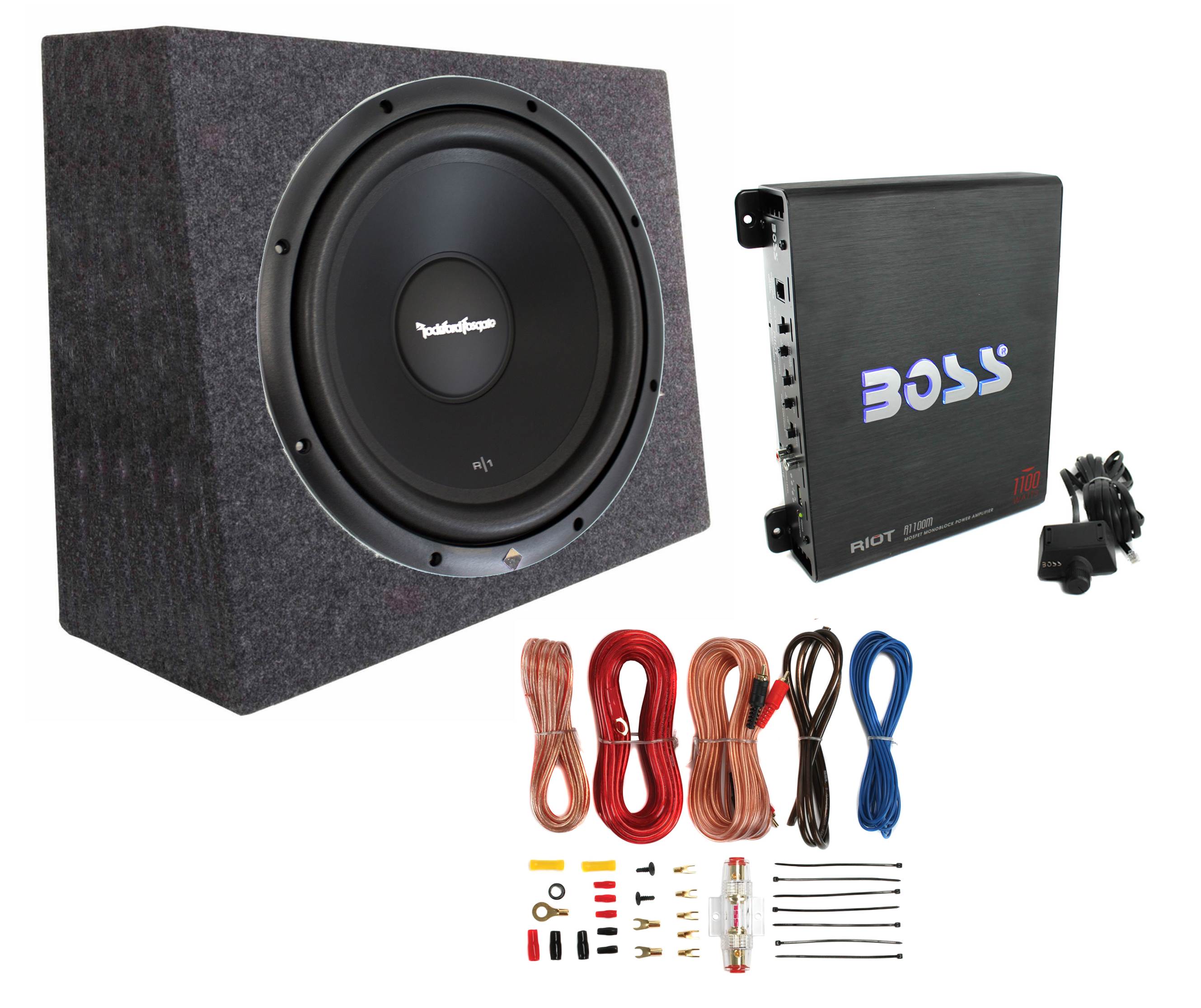 Rockford Fosgate R1S4-10 10" 300W Subwoofer + Sealed Box + Mono Amp + Wiring Kit