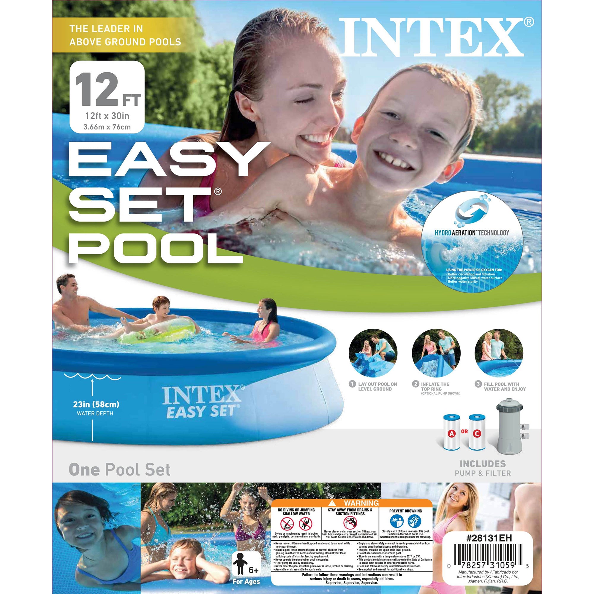 Intex 12ft x 30in Easy Set Above Ground Pool with Filter Pump & Automatic Vacuum - VMInnovations