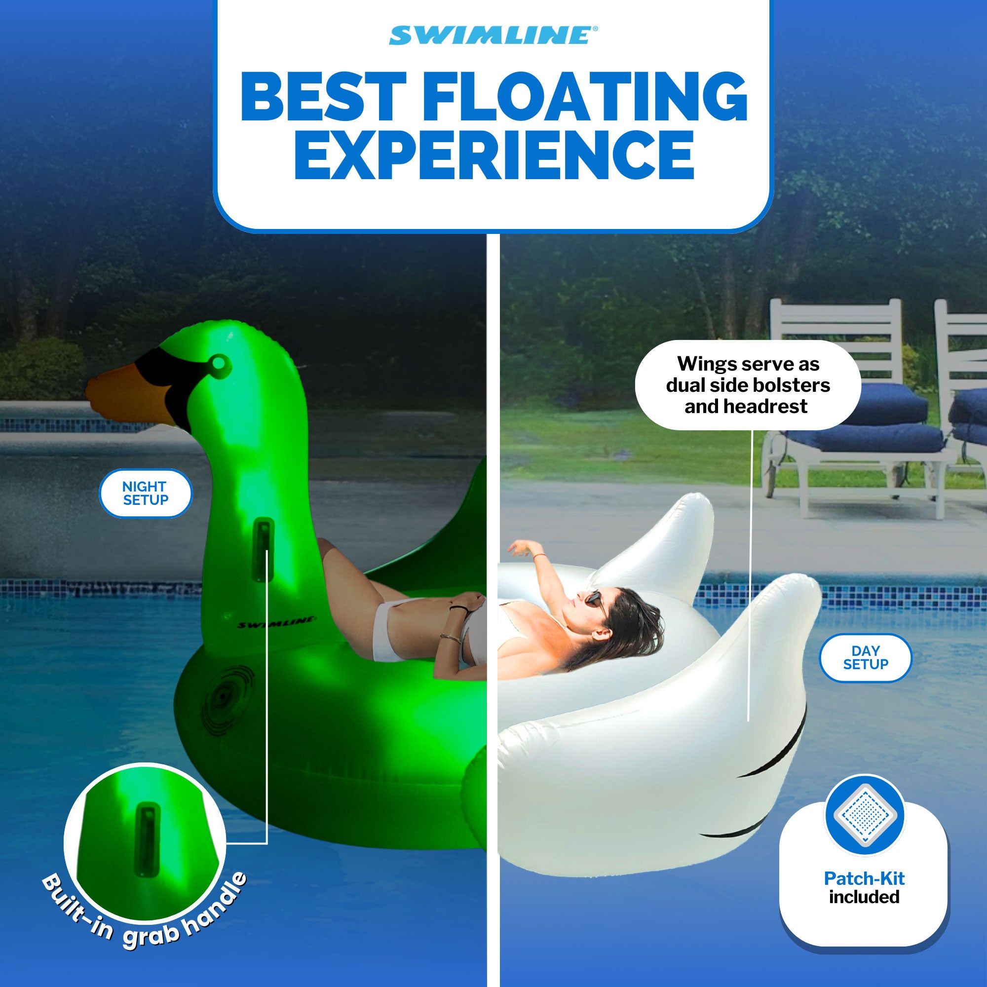 Swimline Giant Inflatable Transparent LED Light-Up Ride-On Swan Float (Open Box)