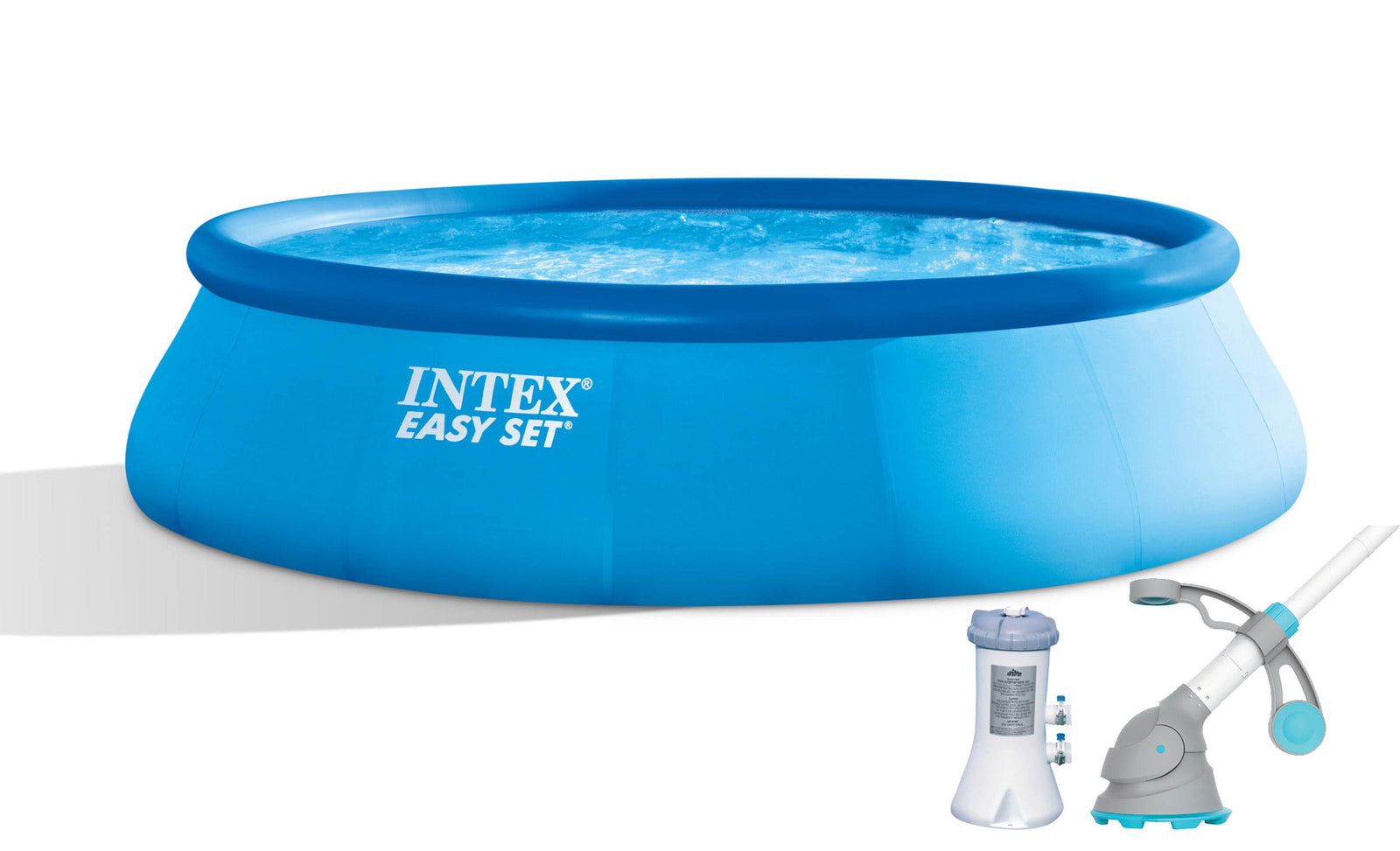 Intex 15ft x 42in Easy Set Inflatable Round Family Swimming Pool & Pump, Vacuum - VMInnovations