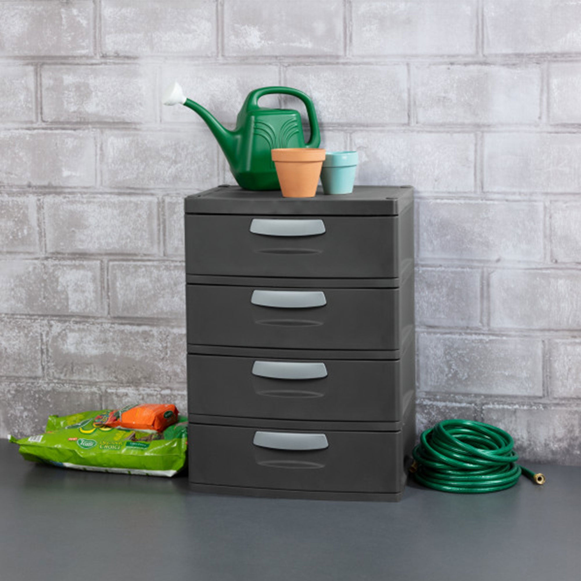 Sterilite 4-Drawer Heavy-Duty Gray Storage Unit With Black Handles (4 Pack)