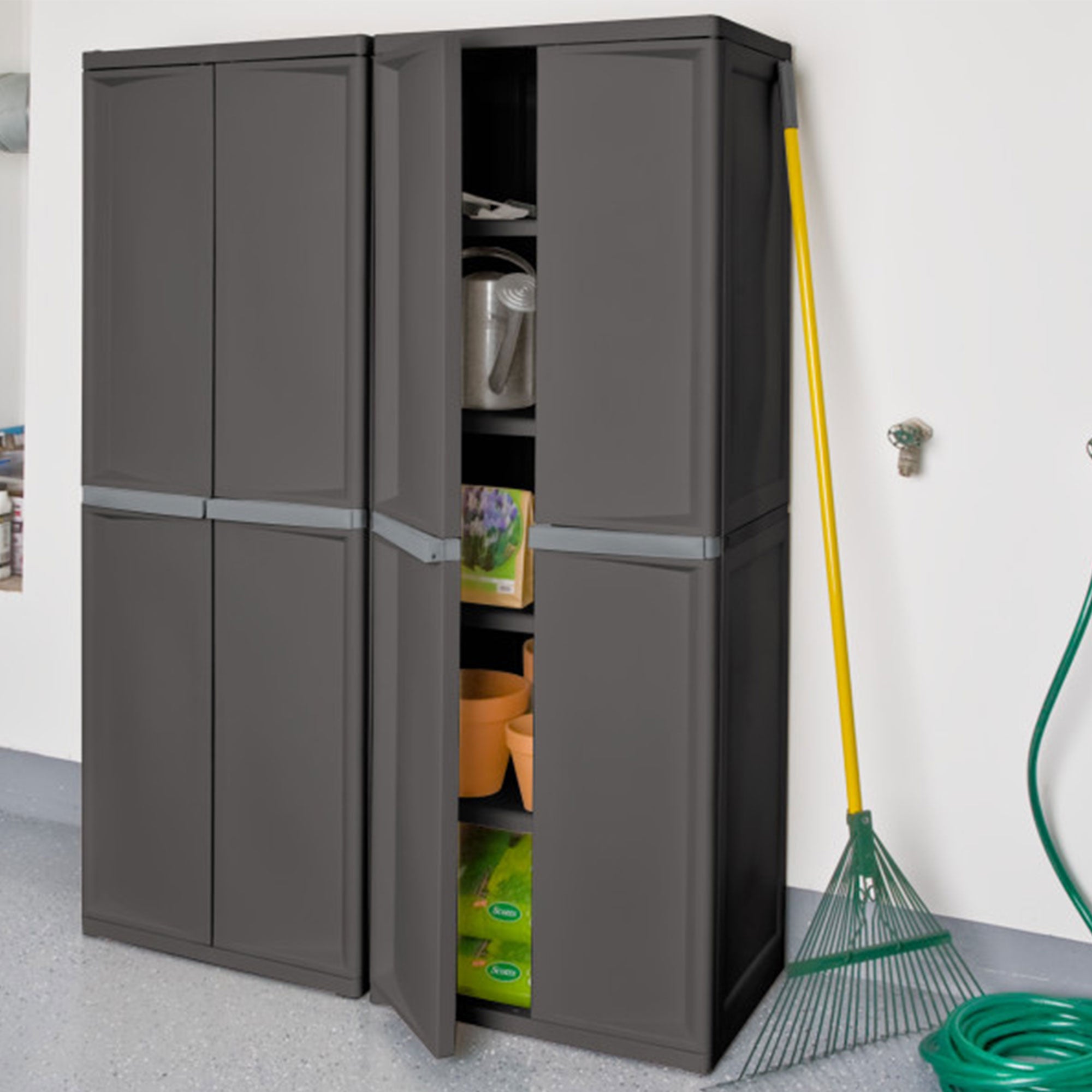 Sterilite Adjustable 4-Shelf Storage Cabinet With Doors, Gray (Used)
