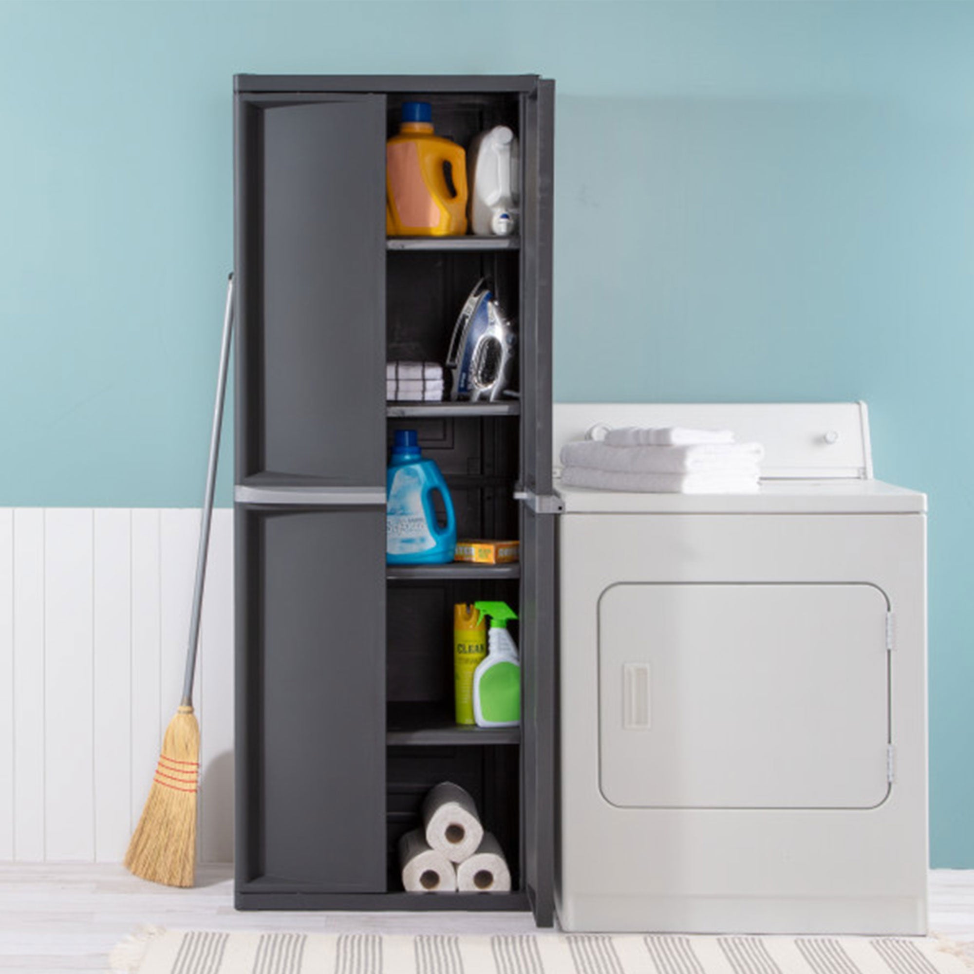 Sterilite 5 Shelf Plastic Storage Unit & Garage & Pantry Storage Cabinet, Gray