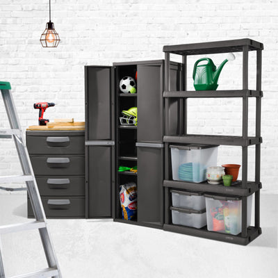 Sterilite 4 Shelf Cabinet Plastic Storage Shelving Unit Home Office Organization - VMInnovations