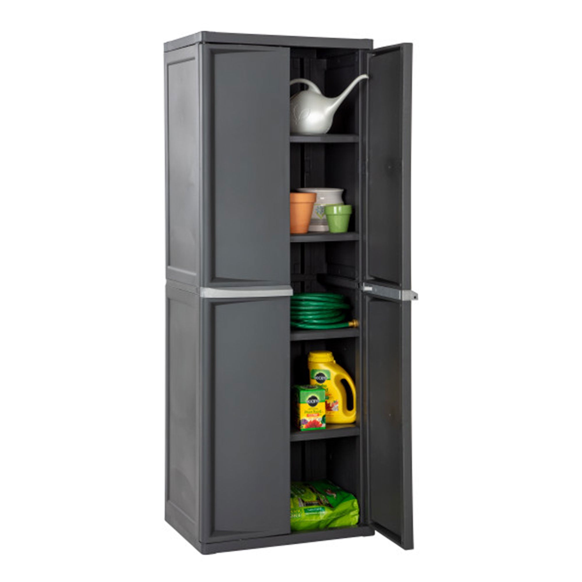 Sterilite Adjustable 4-Shelf Storage Cabinet With Doors, Gray (Used)