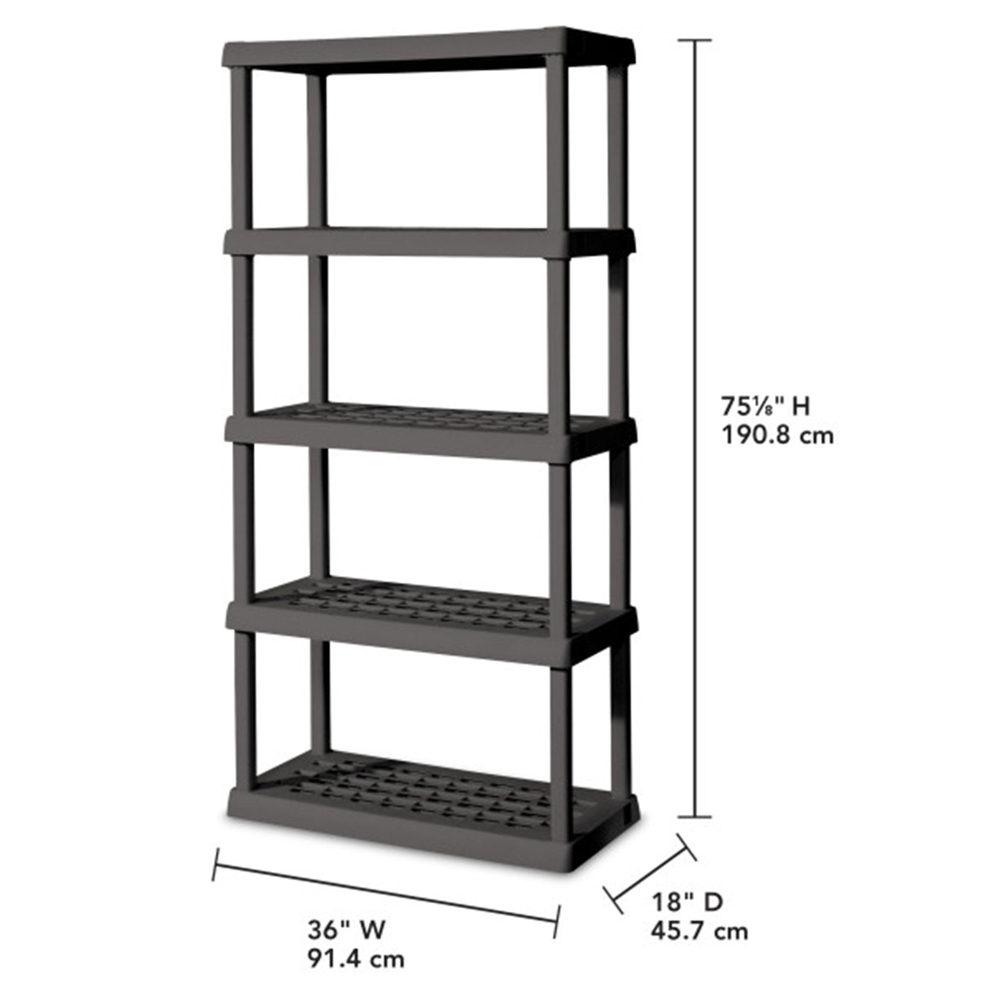 Sterilite 75.2 Inch Heavy Duty Durable 5 Shelf Ventilated Shelving Unit, Gray