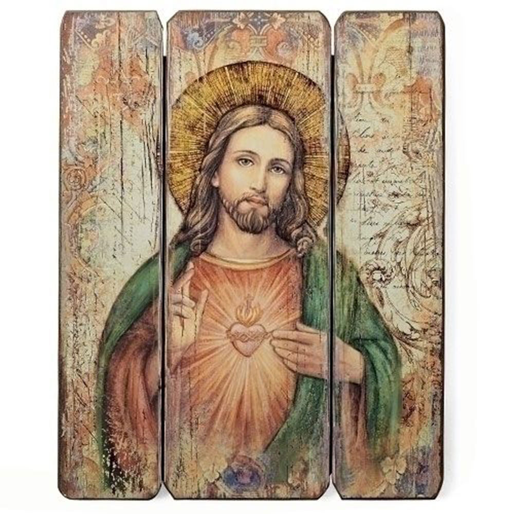 Roman, Inc. Roman 15 Inch Sacred Heart of Jesus Wooden Wall Panel Art (Open Box)