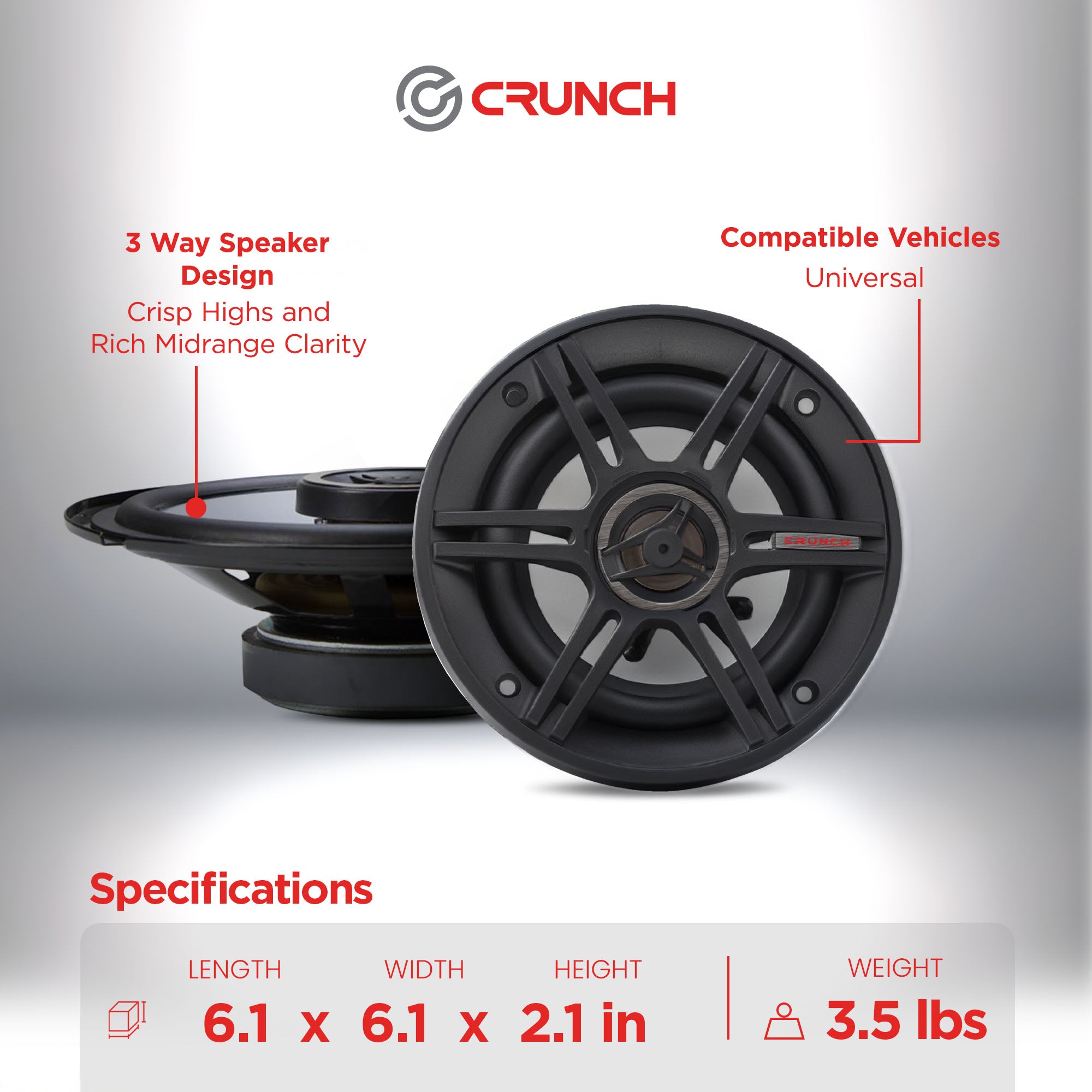 Crunch 300 Watts 6.5" 3-Way 4 Ohms Steel Basket CS Speakers (Open Box)