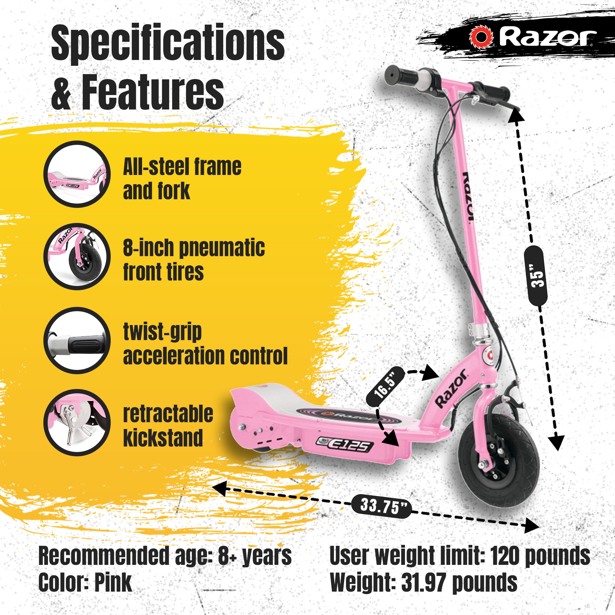 Razor E125 Motorized 24-Volt Rechargeable Electric Scooter, Pink (Used) (3 Pack) - VMInnovations