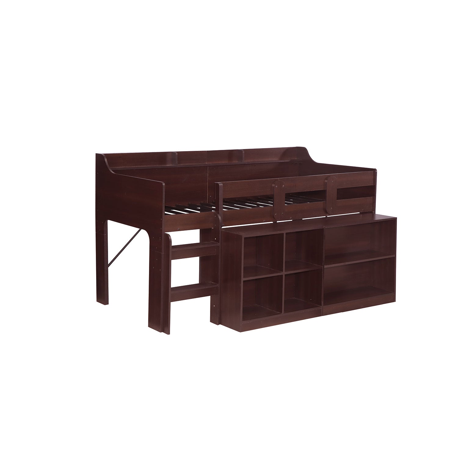 Rack Furniture Hamilton Twin Sized Loft Bed Frame with Storage Unit, Espresso