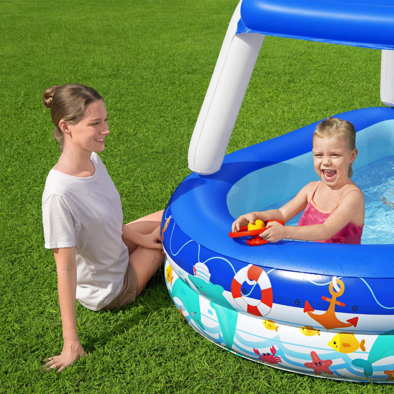 H20GO 84 x 61 x 52 Inch Sea Captain Inflatable Family Pool w/Sunshade (Open Box)