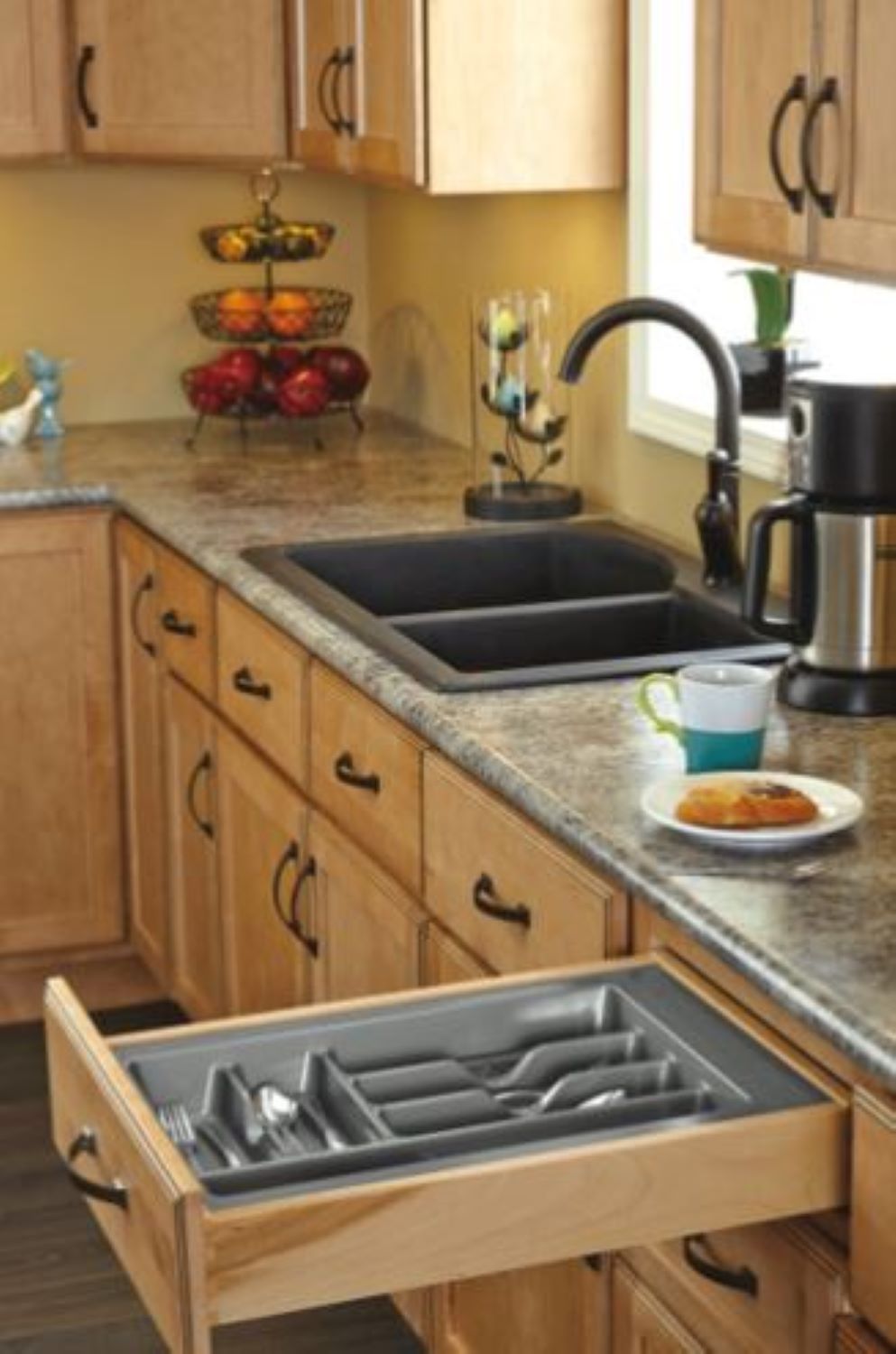 Rev-A-Shelf GCT-3S-52 Plastic Compartment Cutlery Tray Insert Organizer, Silver
