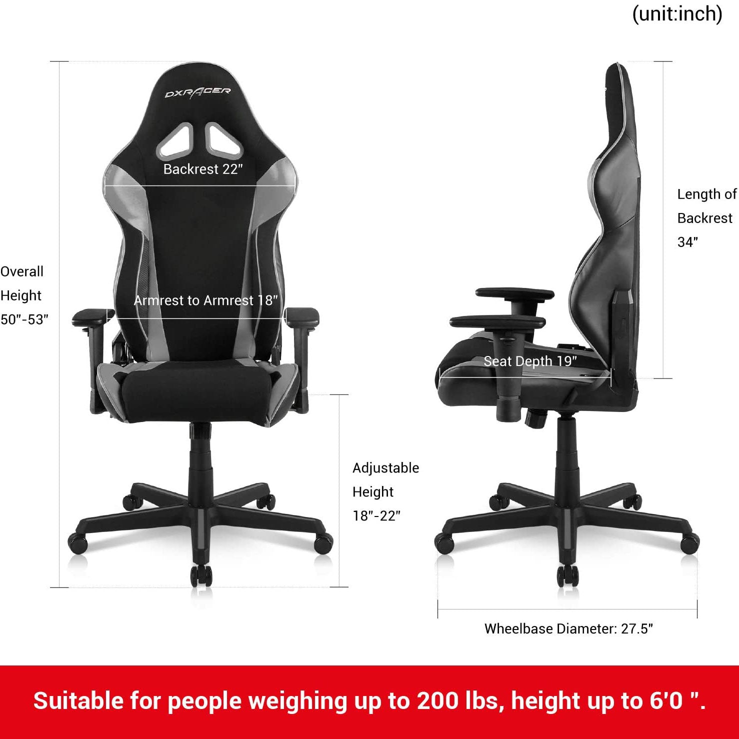 DXRacer Racing Ergonomic Home Office Desk Computer Gaming Chair, Black & Gray