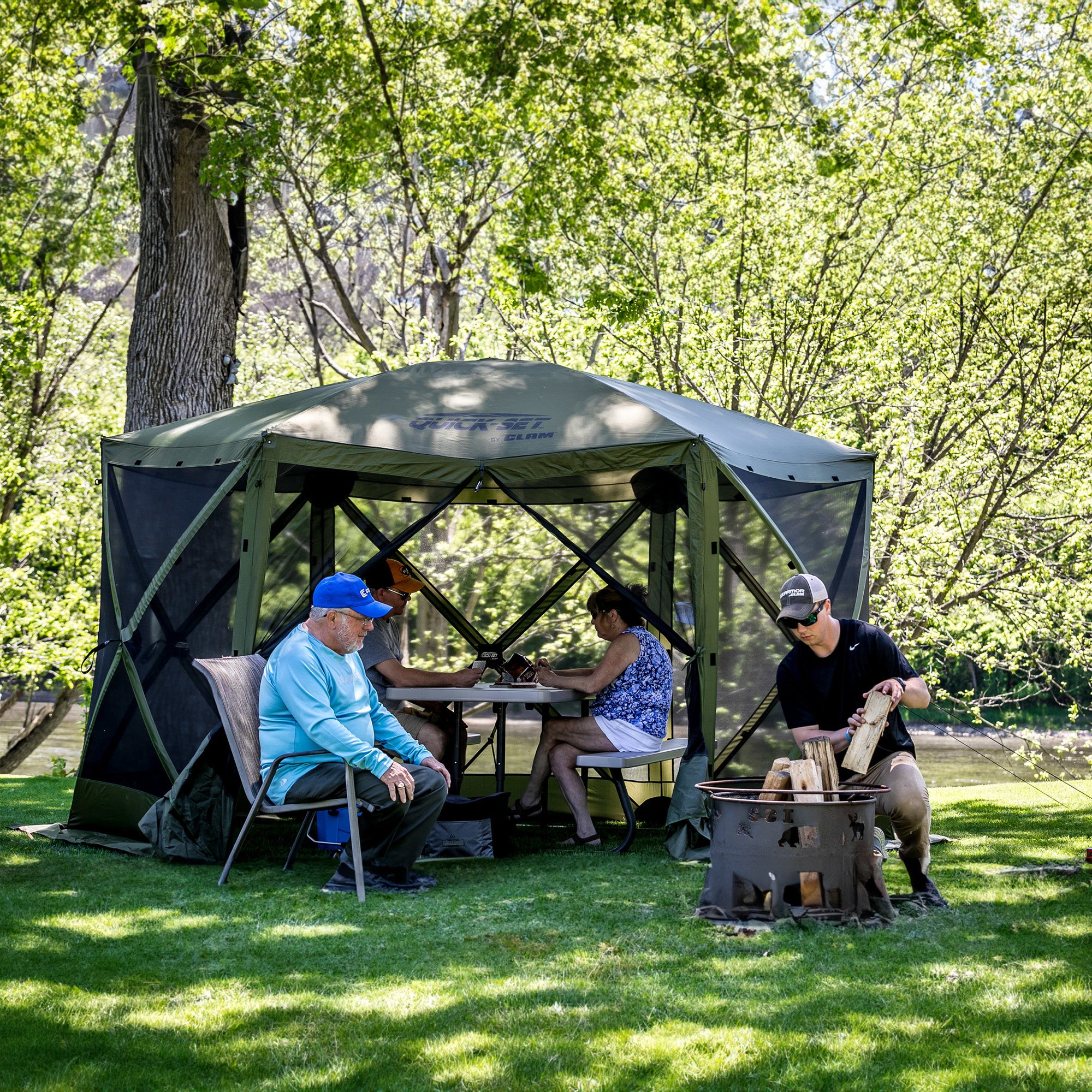 Clam Quick-Set Pavilion 12.5' x 12.5' Portable Outdoor Canopy, Green (Open Box) - VMInnovations