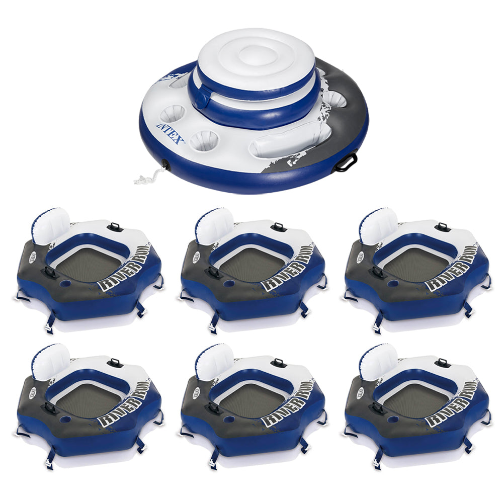 Inflatable Floating Cooler Bundled with 1 Person Lounger Floating Tube (6 Pack)