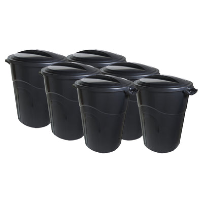 United Solutions Indoor Outdoor 32 Gal. Garbage Can w/ Lock Lid, Black (6 Pack)