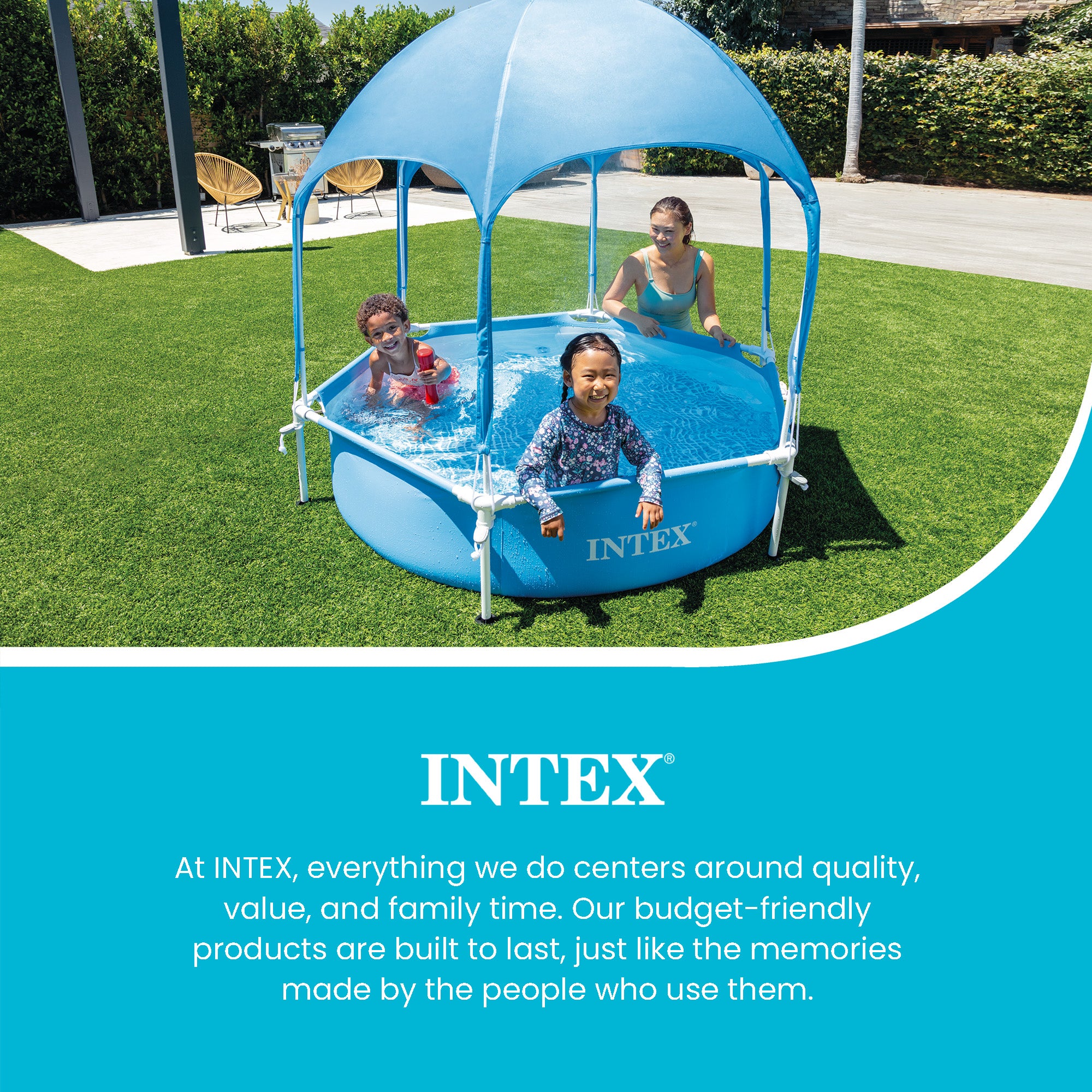 INTEX 28209EP Canopy Metal Frame Above Ground Pool: 6ft x 15in, Built-In Sprayer