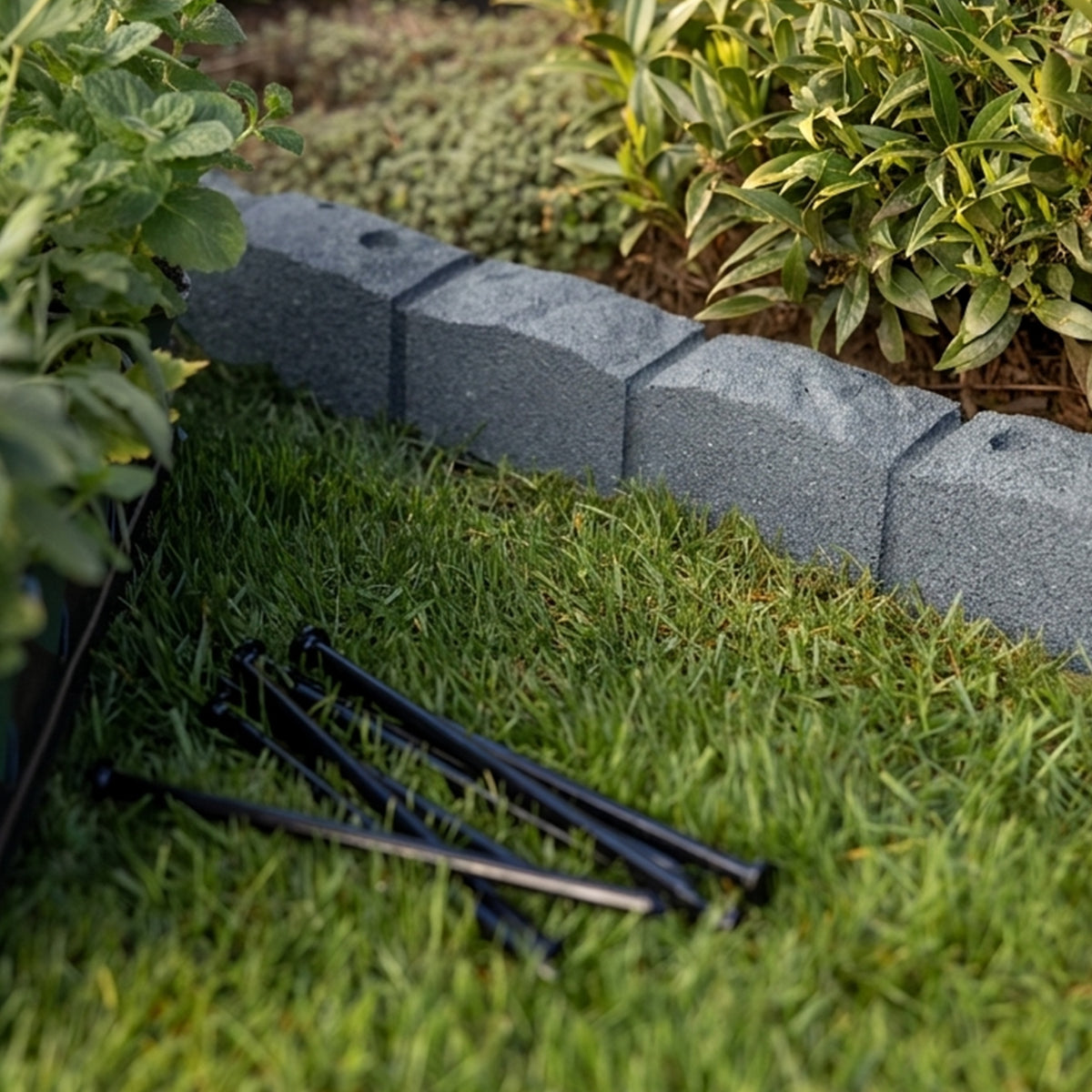 Tierra Verde 48"L Roman Stone Recycled Rubber Garden Border Kit, Grey, 2-Pack