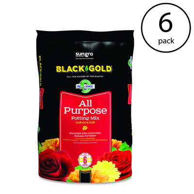 SunGro Black Gold All Purpose Potting Soil Fertilizer Mix, 8 Quart Bag (6 Pack)