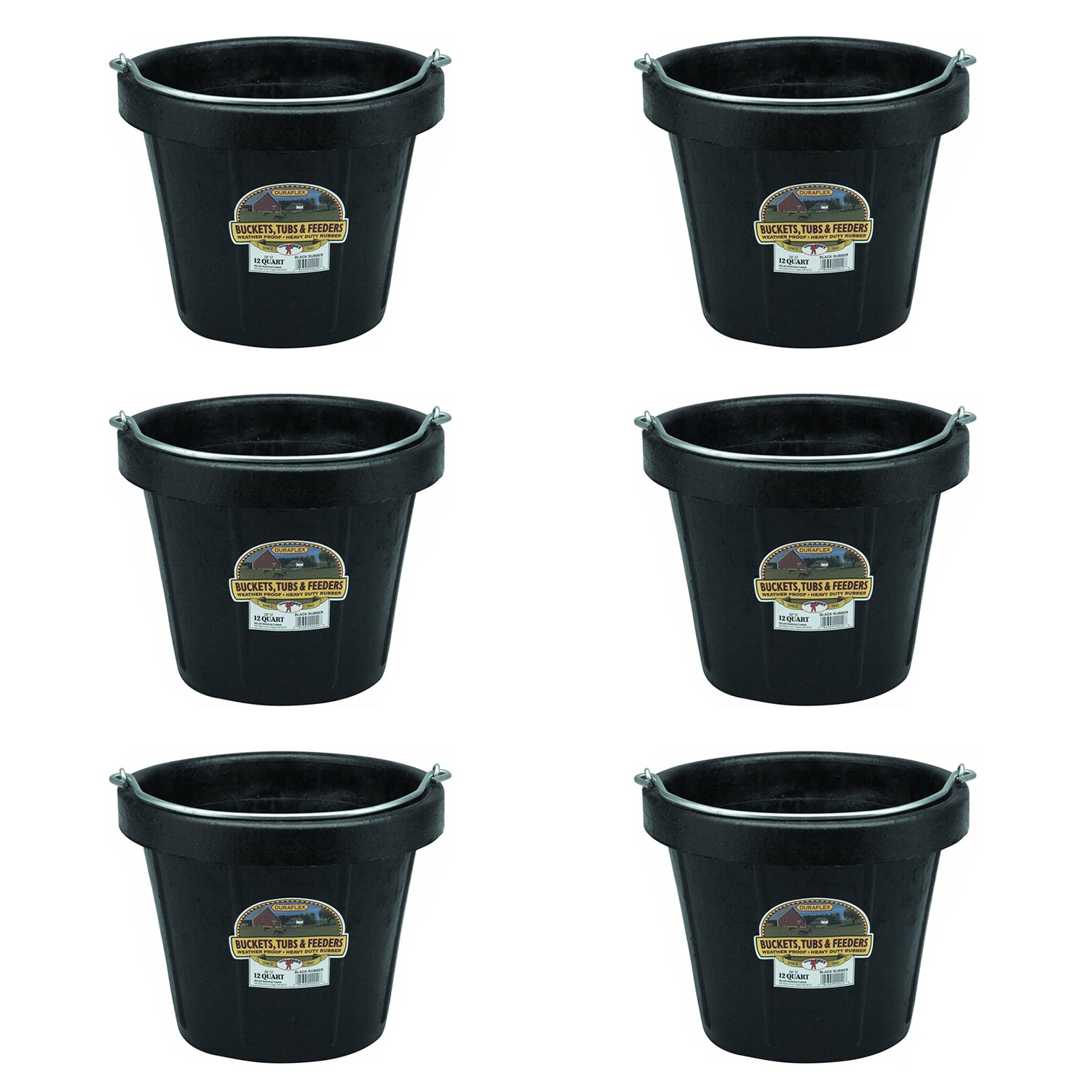 Little Giant 12 qt Flexible All-Purpose Rubber Bucket w/ Steel Handle (6 Pack) - VMInnovations