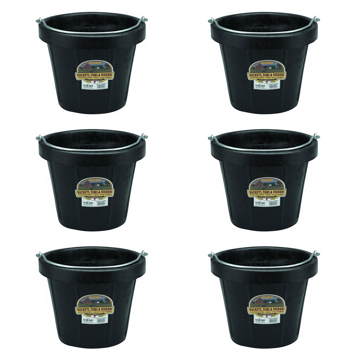 Little Giant 12 qt Flexible All-Purpose Rubber Bucket w/ Steel Handle (6 Pack)