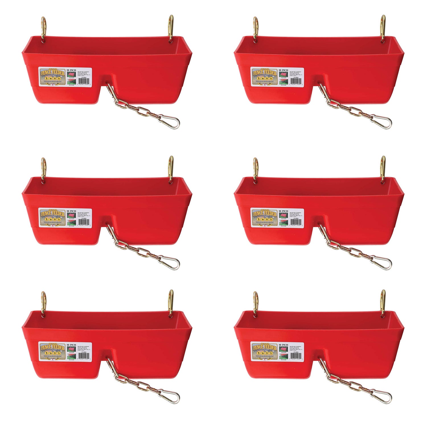 Little Giant 9 Quart Heavy Duty Feed Trough Bucket Fence Feeder, Red (6 Pack)