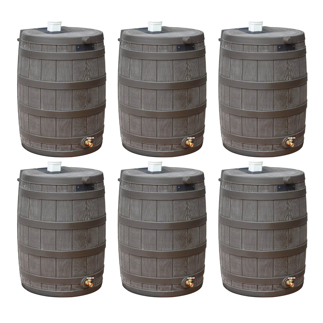 Good Ideas Rain Wizard 50 Gal Plastic Rain Barrel Water Collector, Oak (6 Pack) - VMInnovations