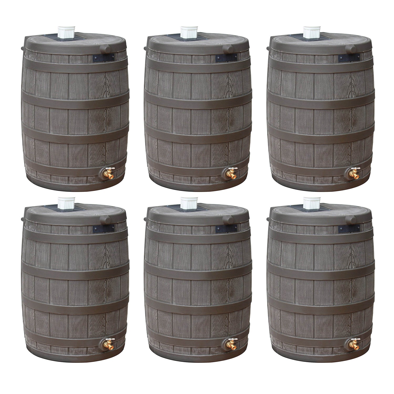 Good Ideas Rain Wizard 50 Gal Plastic Rain Barrel Water Collector, Oak (6 Pack) - VMInnovations