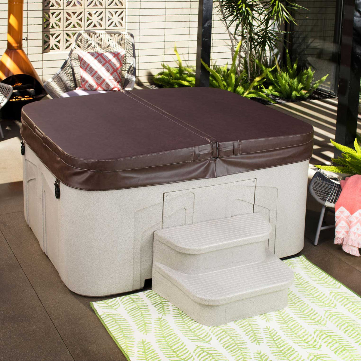 LifeSmart 4 Person Square Hot Tub Spa w/ 13 Jets & Cover w/ Steps (2 Pack)
