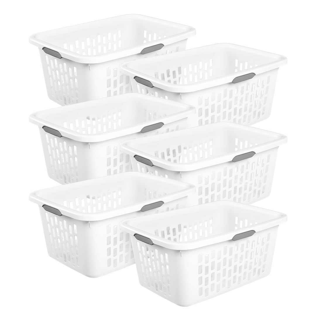 Sterilite Laundry Basket, 2 Bushel Plastic Hamper with Handles, White, 6 Pack - VMInnovations