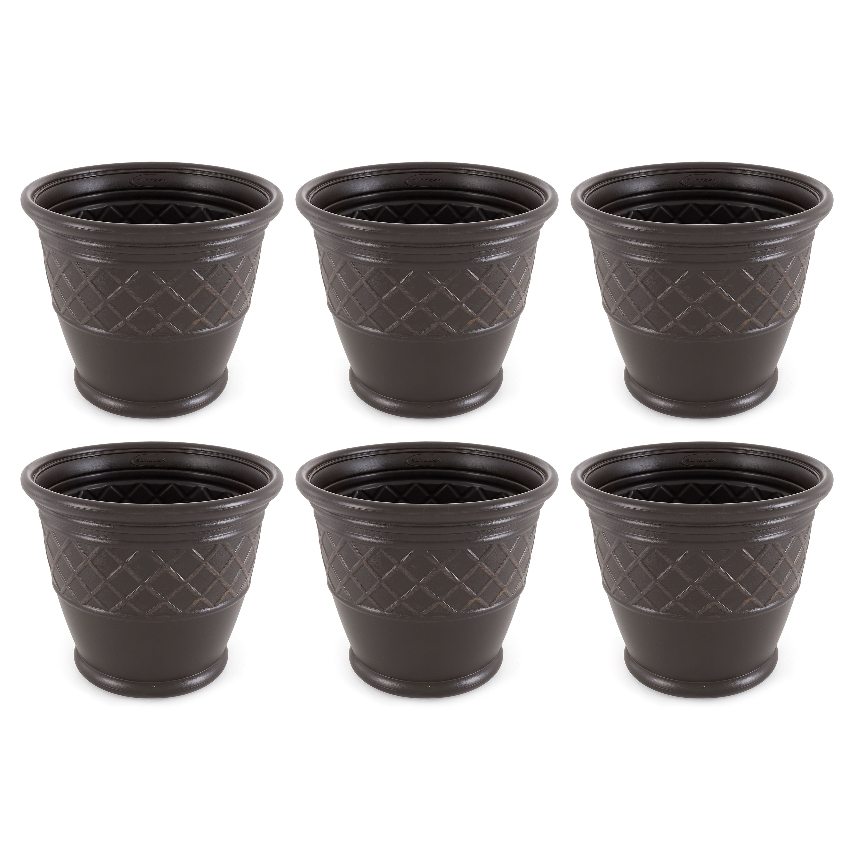 Suncast Atlin 18 Inch Resin Round Decorative Flower Pot Planter, Java (6 Pack) - VMInnovations