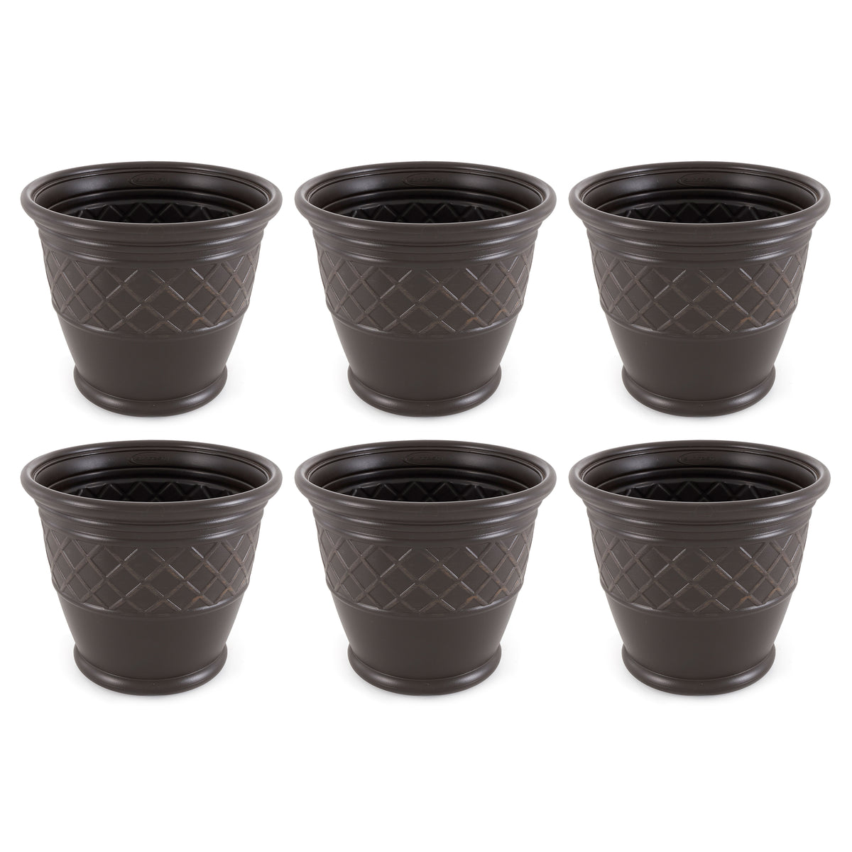 Suncast Atlin 18 Inch Resin Round Decorative Flower Pot Planter, Java (6 Pack)
