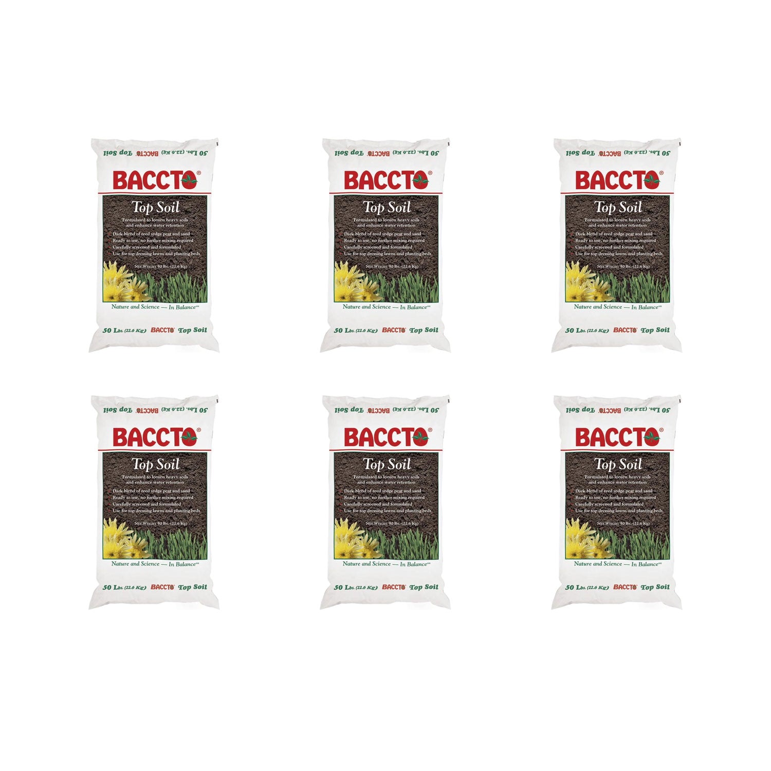 Michigan Peat 1550P Baccto Top Soil with Reed Sedge and Sand, 50 Pounds, 6 Pack