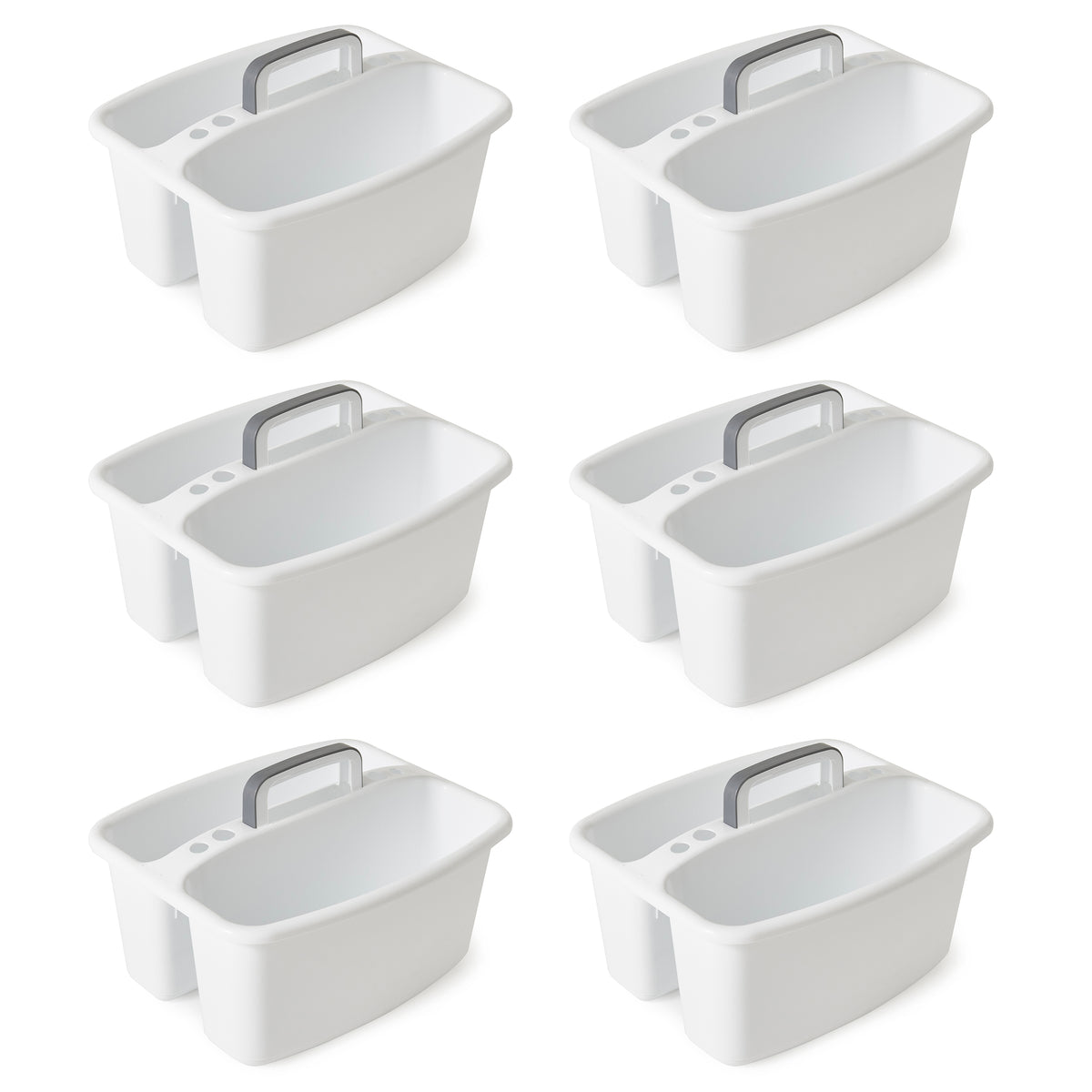 Gracious Living Large Divided Storage Tote Cleaning Caddy w/Handle, White (6 Pk)