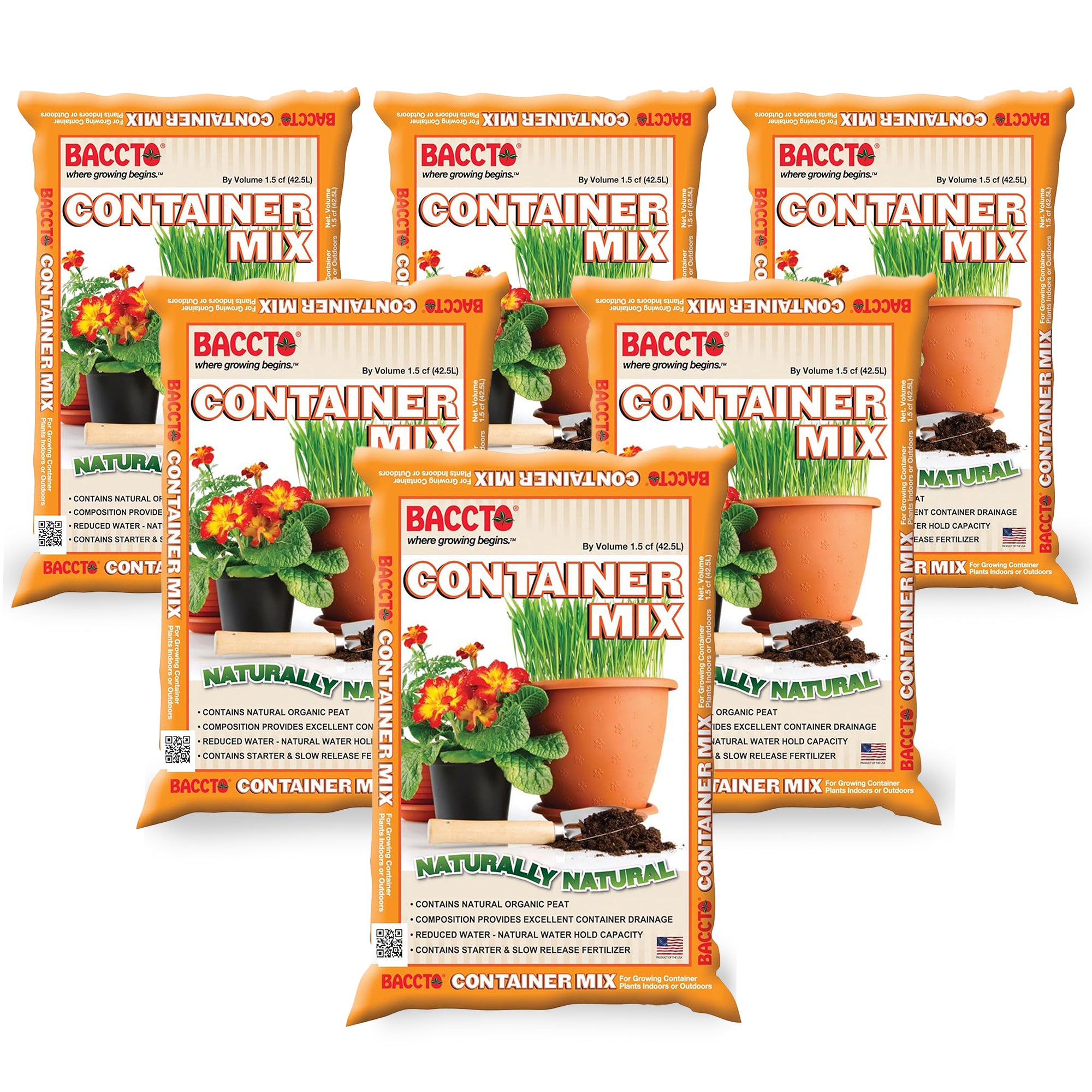 Michigan Peat Company BACCTO Container Planting Mix & Starter, 1.5 Cu Ft, 6 Pack - VMInnovations