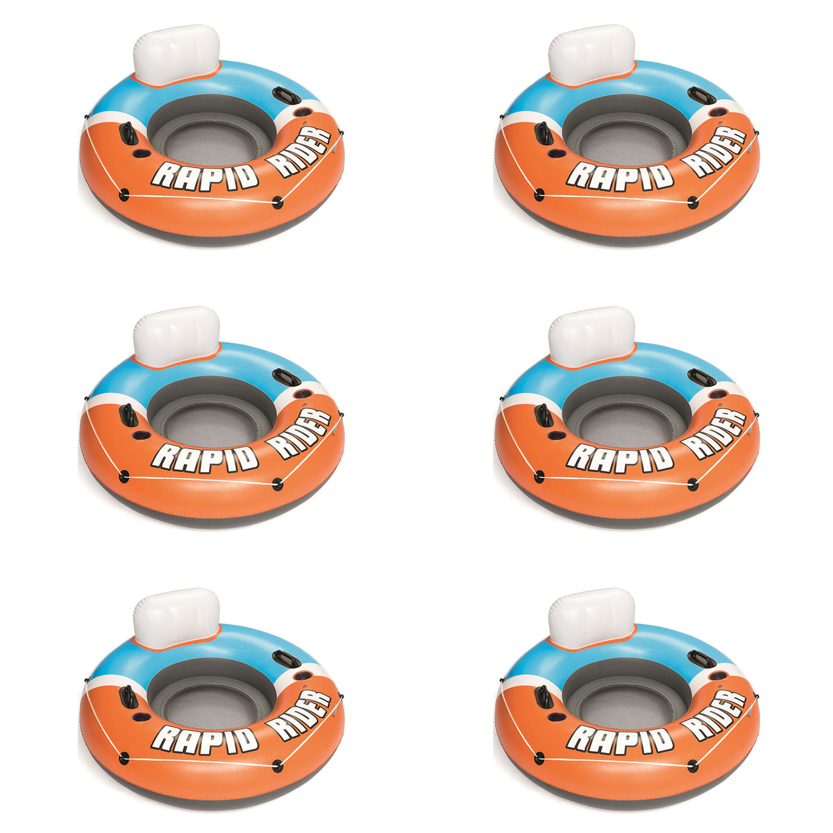 Bestway CoolerZ Rapid Rider Inflatable Blow Up Pool Chair Tube, Orange (6 Pack)