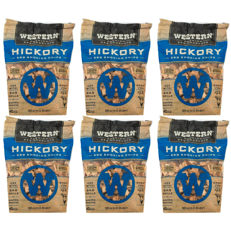 Western Premium BBQ 180 Cu In Hickory BBQ Grilling Smoking Wood Chips (6 Pack)