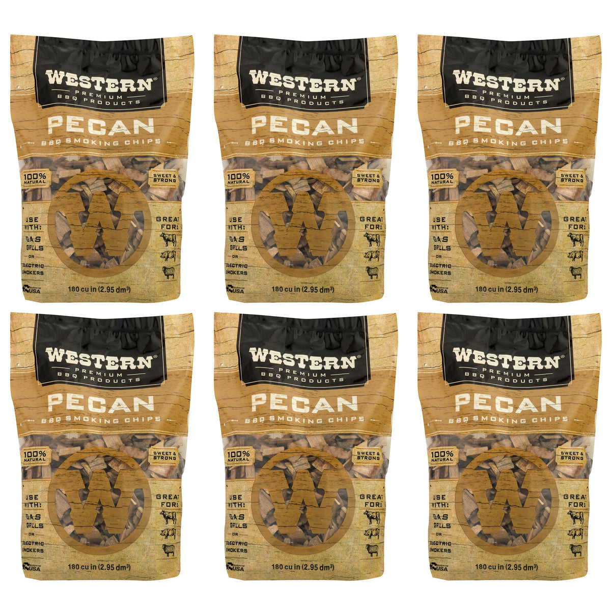 Western 180 cu in. Premium Pecan Wood BBQ Grill/Smoker Cooking Chips (6 Pack)