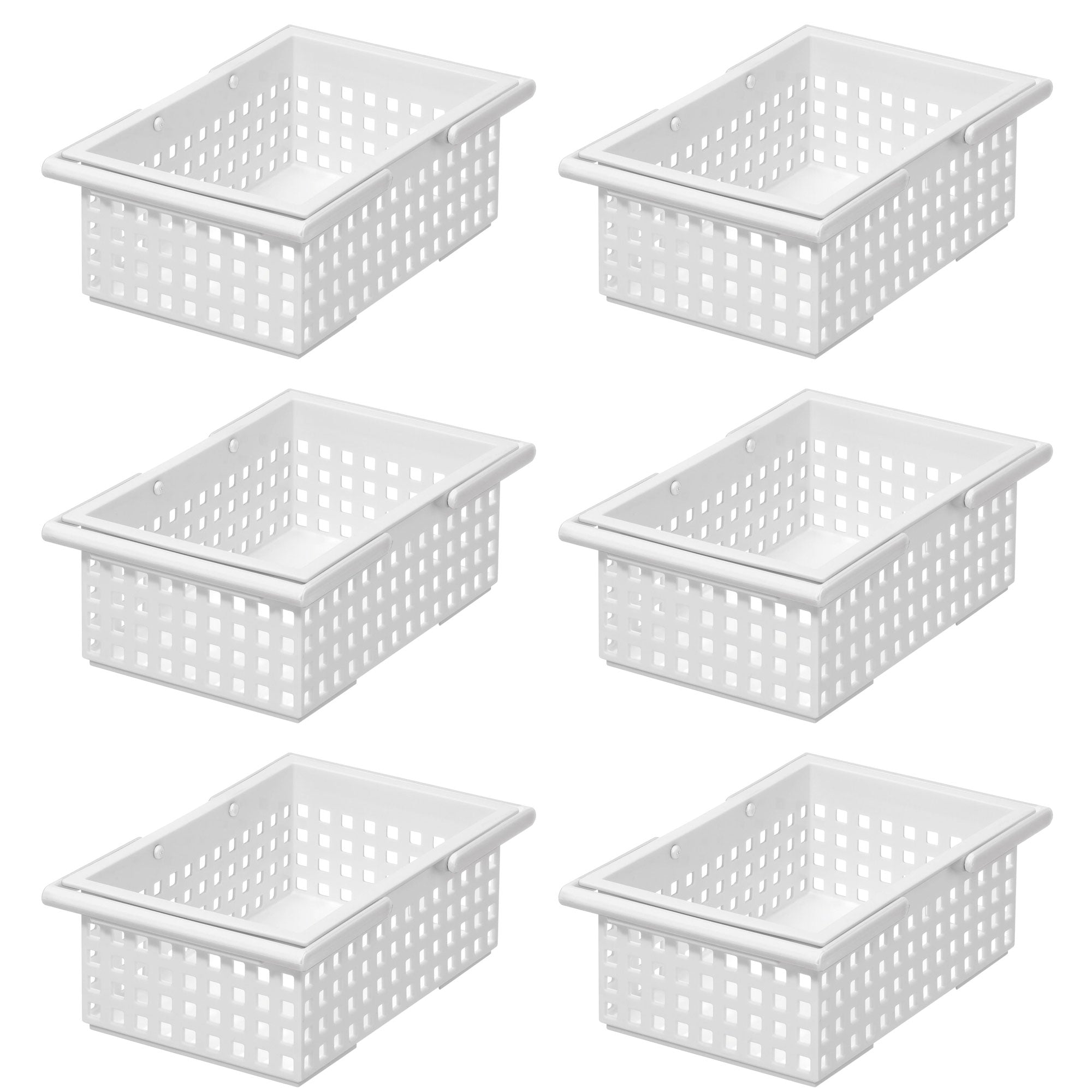 Like-It Stacking Plastic Storage Organizer Basket Tote, White (6 Pack)