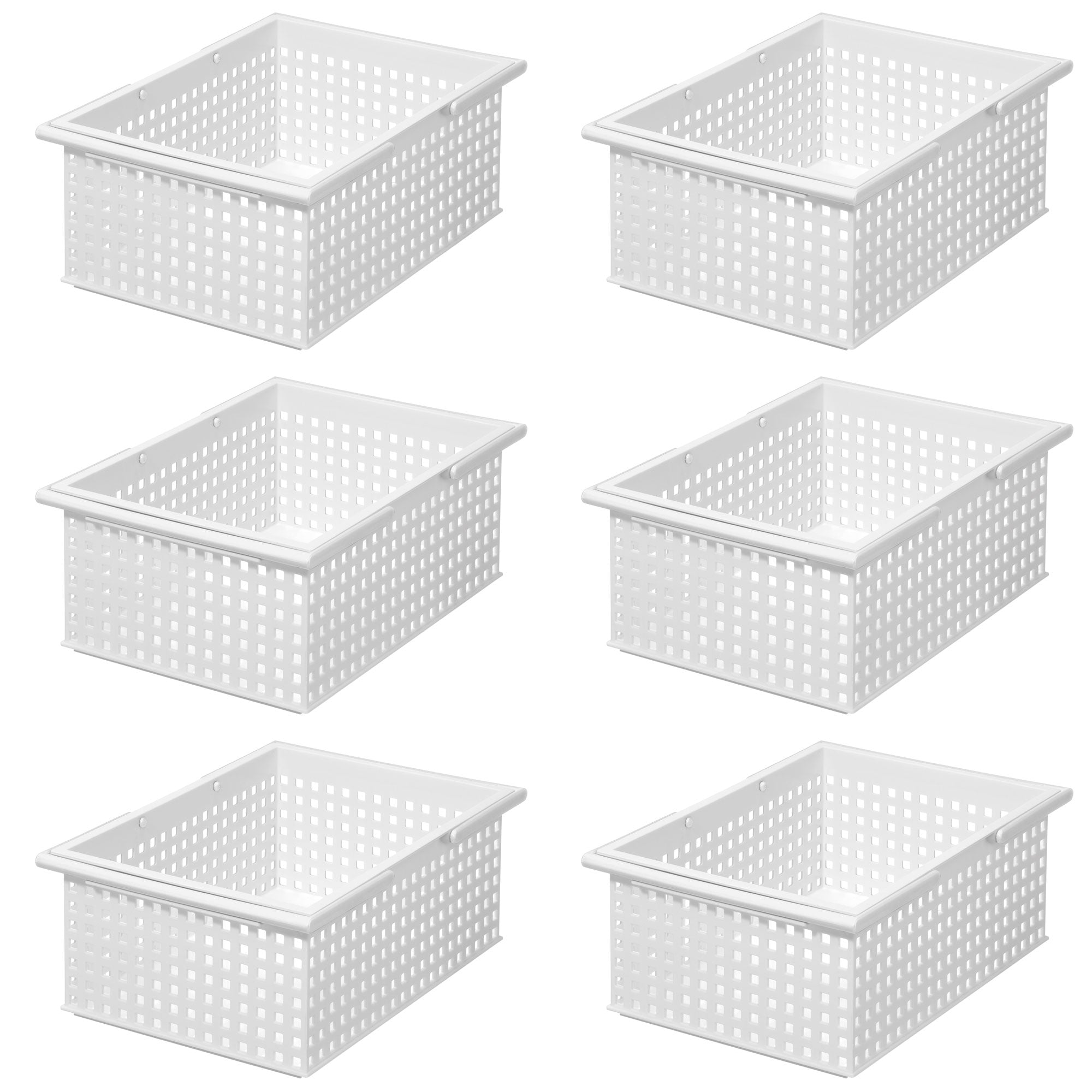 Like-It Stacking Plastic Storage Organizer Basket Tote, White (6 Pack)
