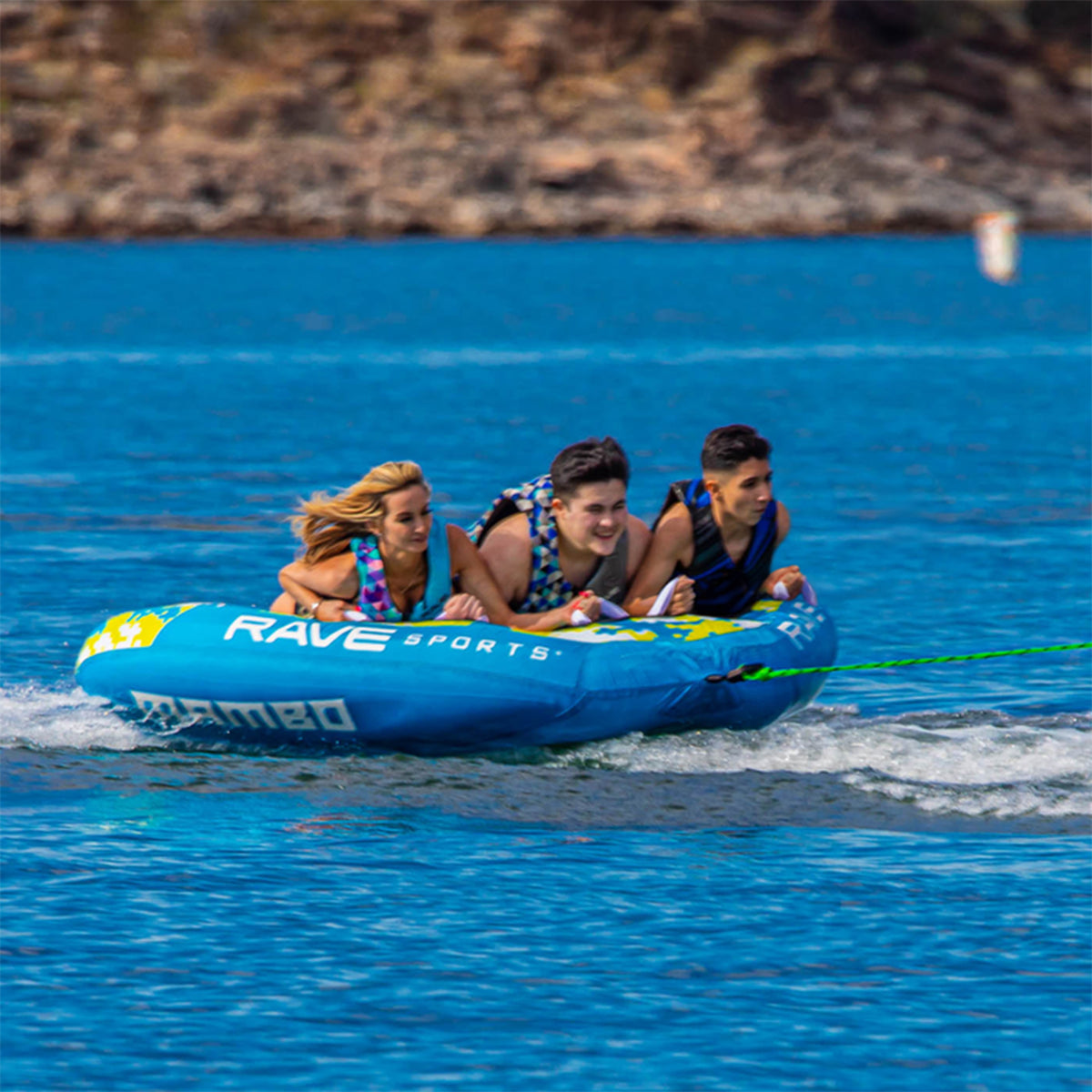 RAVE Sports 02463-RV Mambo 3 Rider Nylon Inflatable Towable Tube Float, Blue