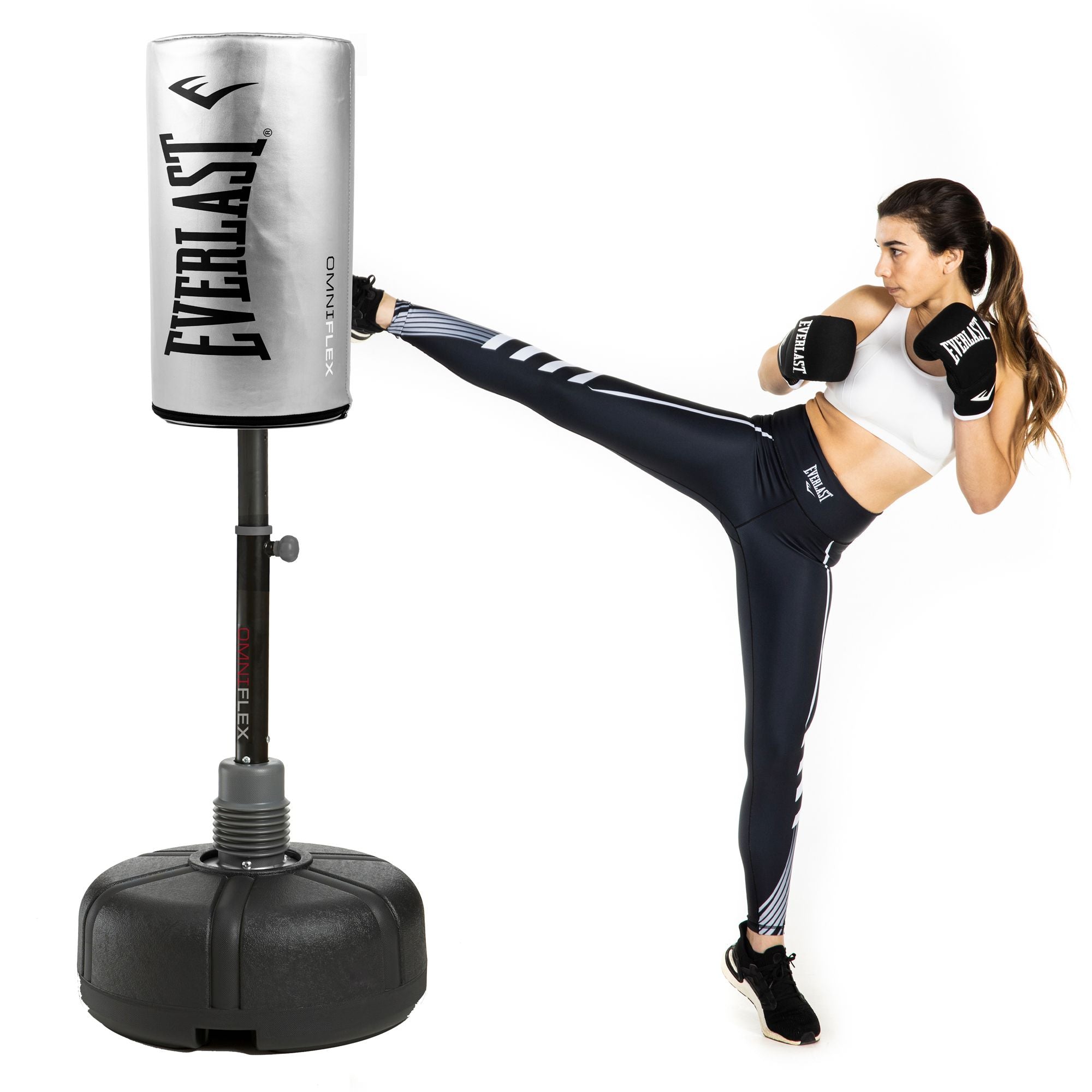 Everlast OmniFlex Punching Bag, Silver w/ Pro Style Elite Boxing Gloves, 14 Oz - VMInnovations