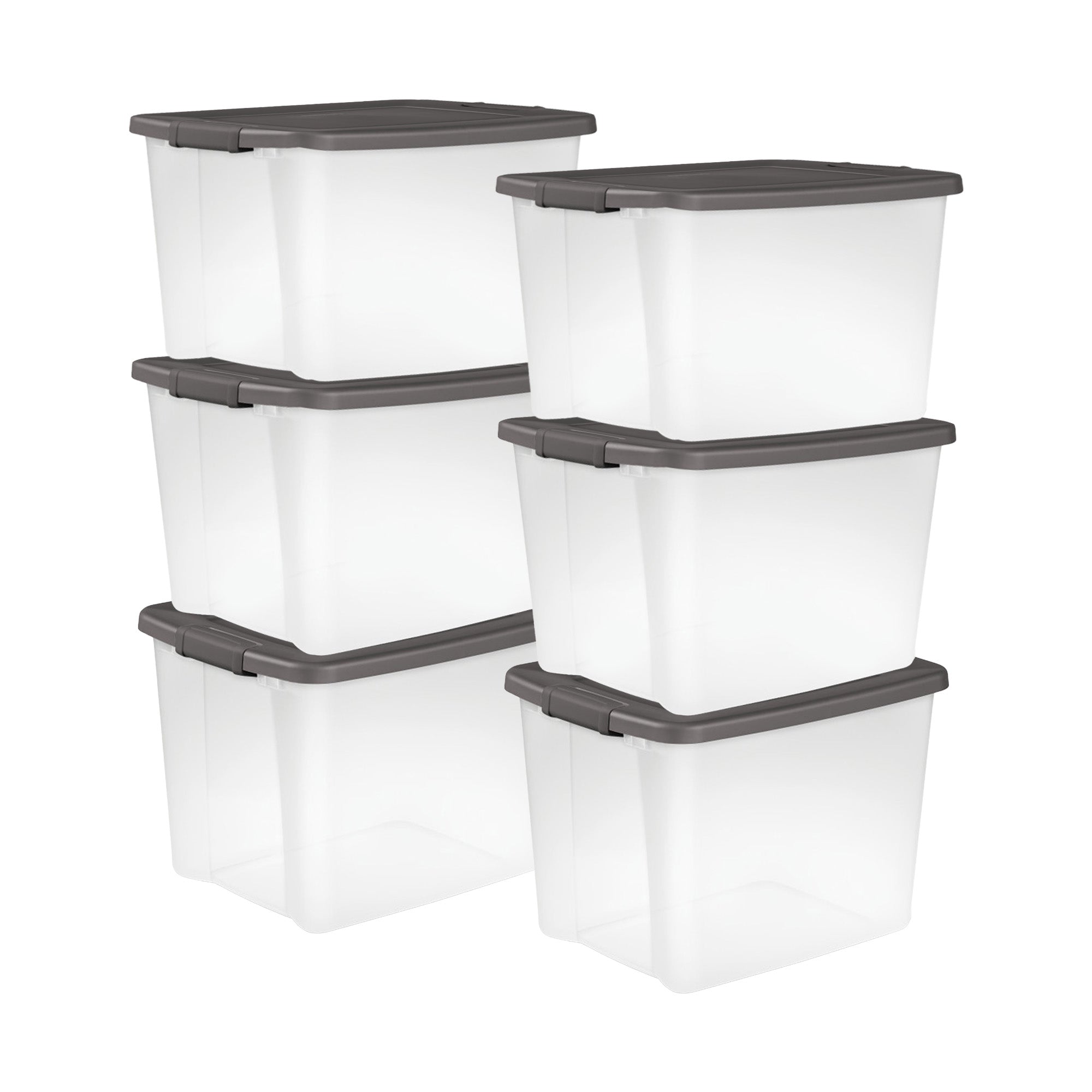Sterilite 50Qt ShelfTote, Stackable Storage Bin with Latching Lid, Clear, 6 Pack - VMInnovations