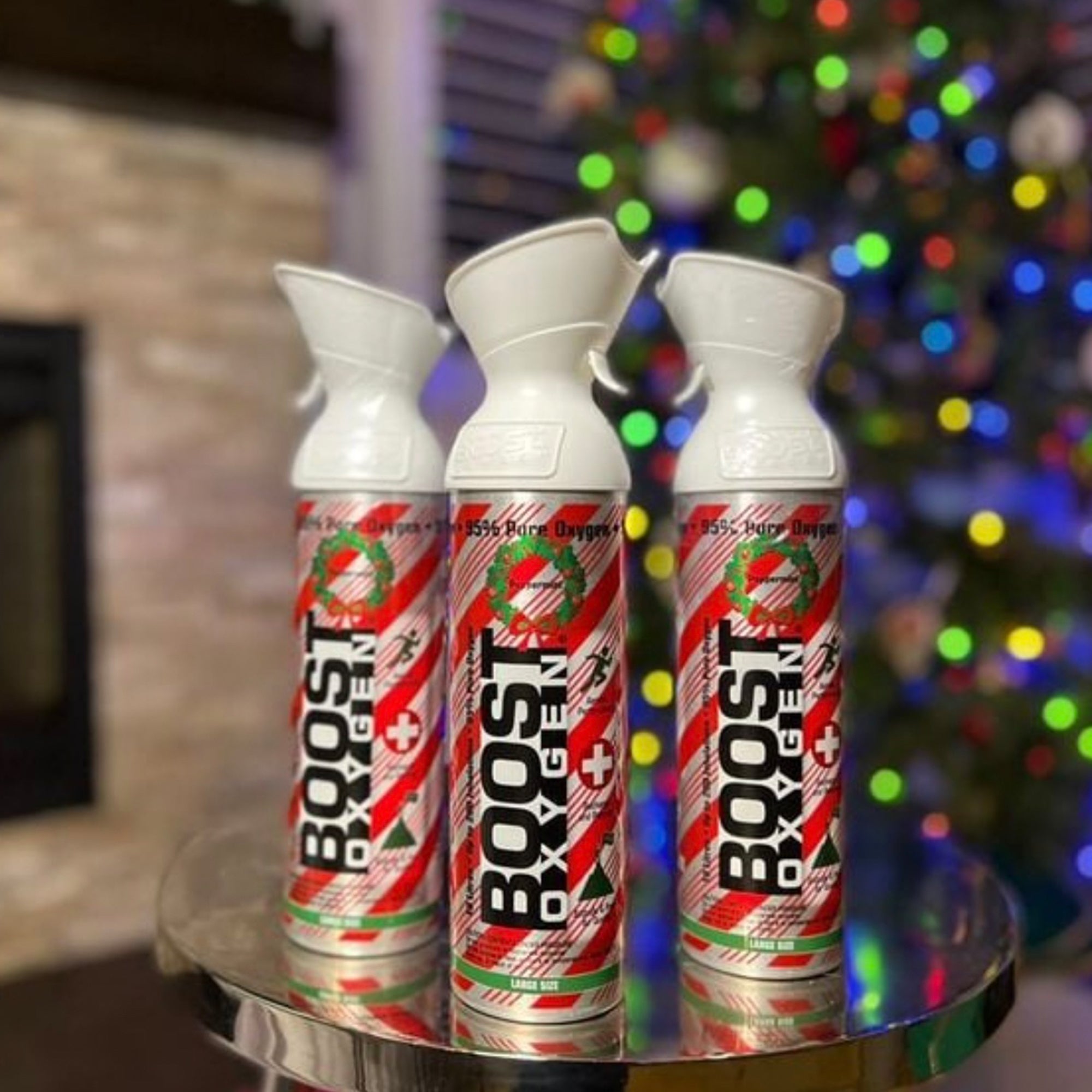 Boost Oxygen 10L Canned Oxygen Holiday Candy Cane Bottle, Peppermint (4 Pack) - VMInnovations
